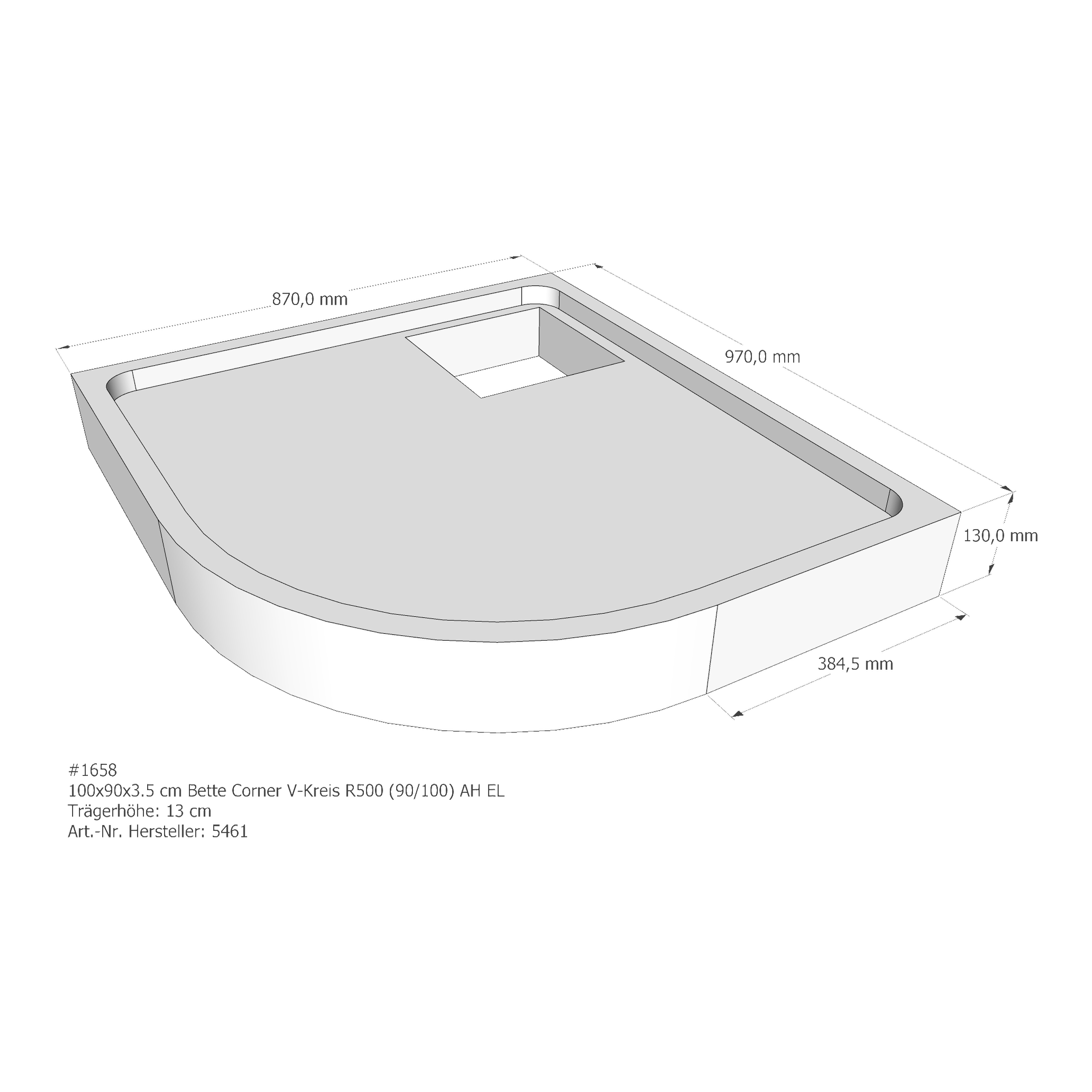 Duschwannenträger für Bette Corner 90 × 100 × 3,5 cm Breite: 100 cm / Länge: 90 cm Duschwannenträger für Bette Corner 90 × 100 × 3,5 cm Breite: 100 cm / Länge: 90 cm