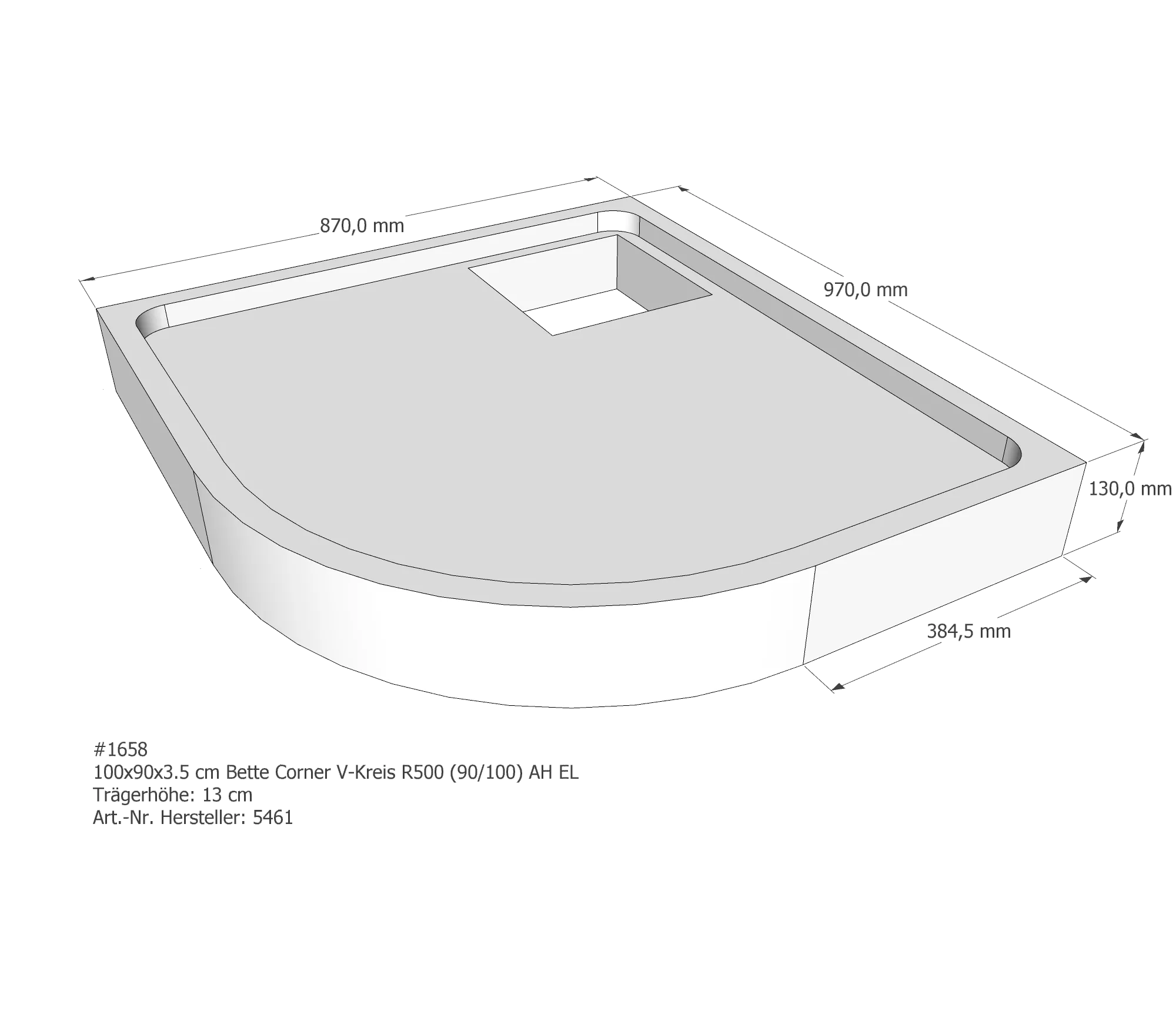 Duschwannenträger für Bette Corner 90 × 100 × 3,5 cm Breite: 100 cm / Länge: 90 cm