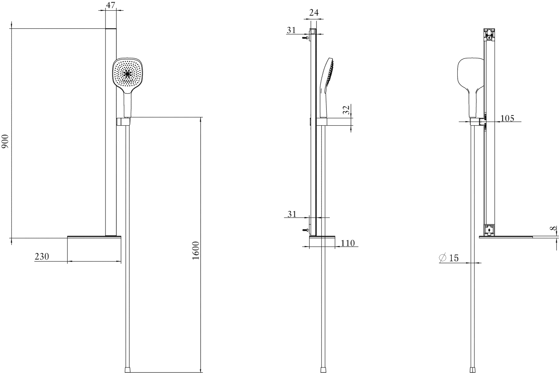 Gleitstangekombination „Infinity Showers“, Befestigung verdeckt in Chrom Gleitstangekombination „Infinity Showers“, Befestigung verdeckt in Chrom