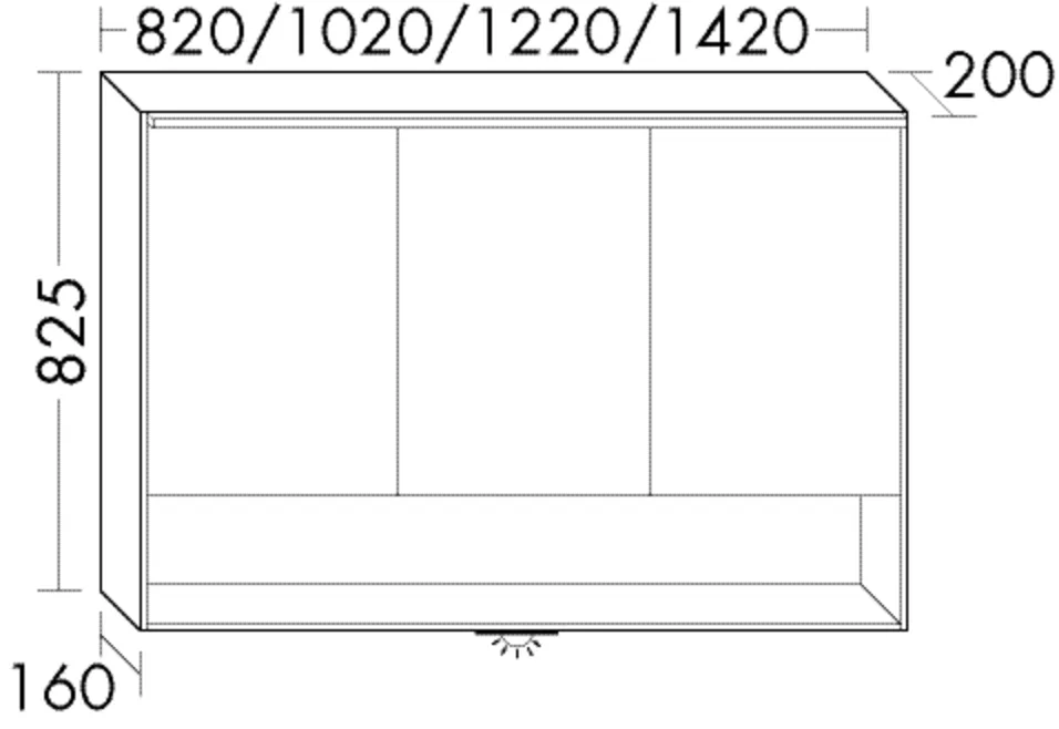 Spiegelschrank Moto PG1 von burgbad – beidseitig verspiegelt, grifflos, LED-Beleuchtung 3000 K–6000 K, USB-C Ports, Dimmfunktion, 200 mm tief, 1.120 mm breit, 825 mm hoch