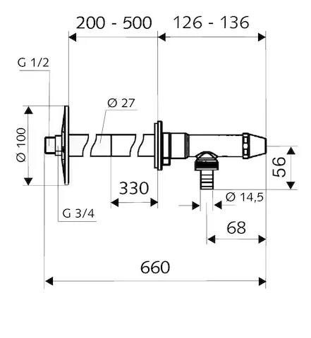 Außenwandarmatur POLAR II, Frostsicher Set, Rückflussverhinderer RV, DN 15 G 1/2 AG, Schlauchverschraubung Ø 14,5 mm (DN 20 G 3/4 AG), mattchrom
