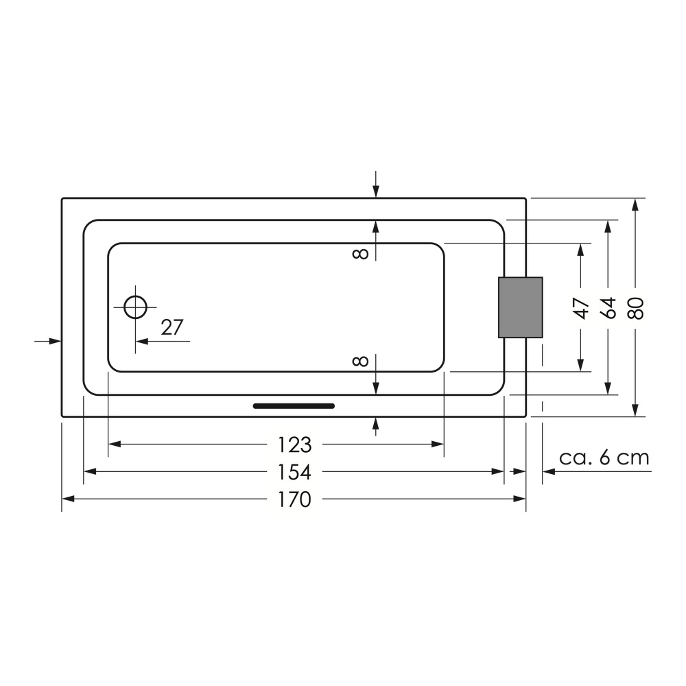 repaBAD Badewanne „Livorno Mono“ rechteck 170 × 80 cm in Weiß