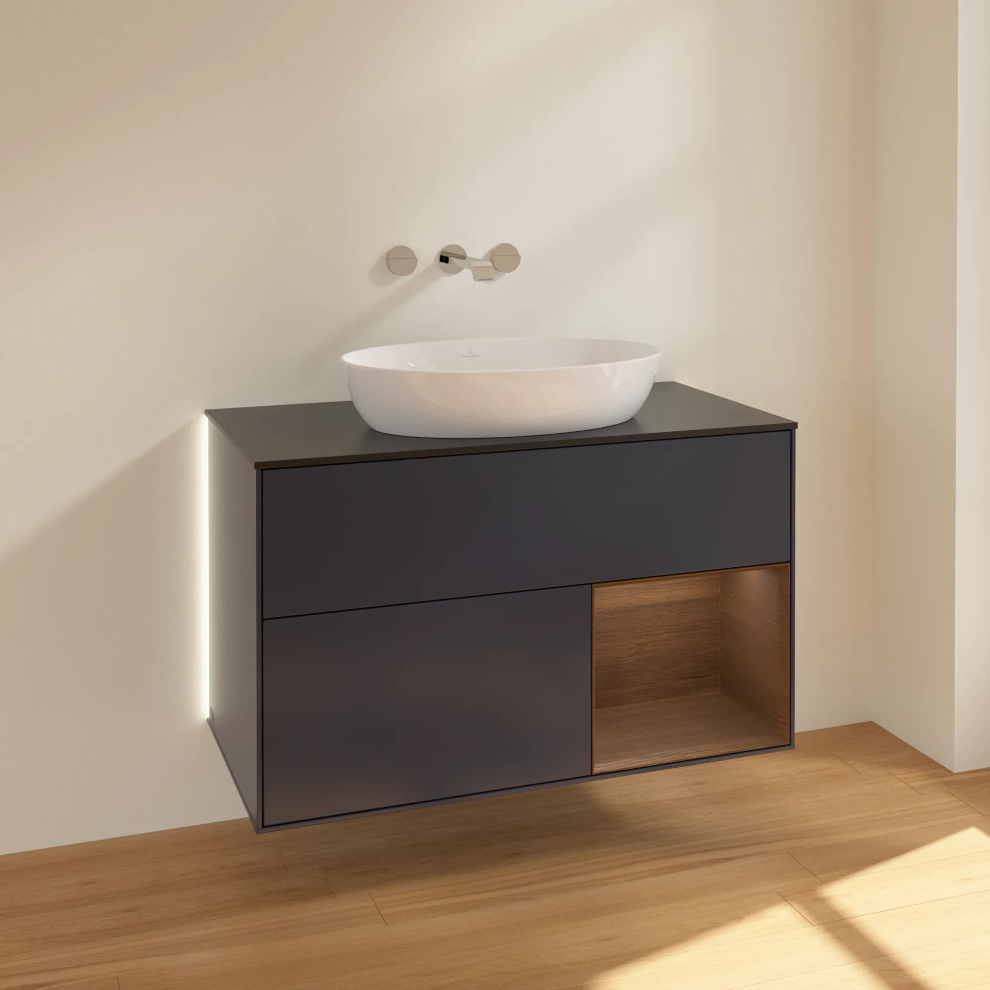 Villeroy & Boch Waschtischunterschrank „Finion“ für Schrankwaschtisch 1000 × 603 × 501 mm Midnight Blue Matt Lacquer, für Becken mittig, ohne Hahnlochbohrung Villeroy & Boch Waschtischunterschrank „Finion“ für Schrankwaschtisch 1000 × 603 × 501 mm Midnight Blue Matt Lacquer, für Becken mittig, ohne Hahnlochbohrung