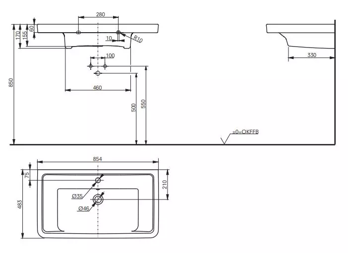 Toto Wandwaschtisch „CF“ 854 × 483 × 170 mm in weiß Toto Wandwaschtisch „CF“ 854 × 483 × 170 mm in weiß