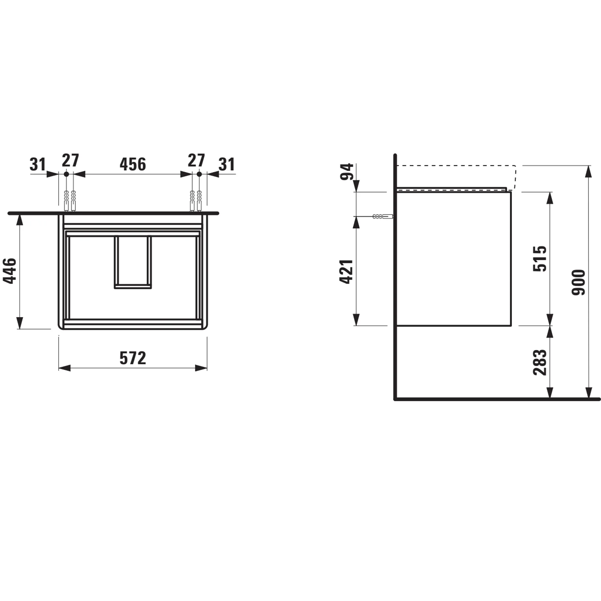 Waschtischunterbau BASE 2.0 für PRO S 446x572x515 2 Schubladen mit Griffmulde für Waschtisch H810963 weiß matt