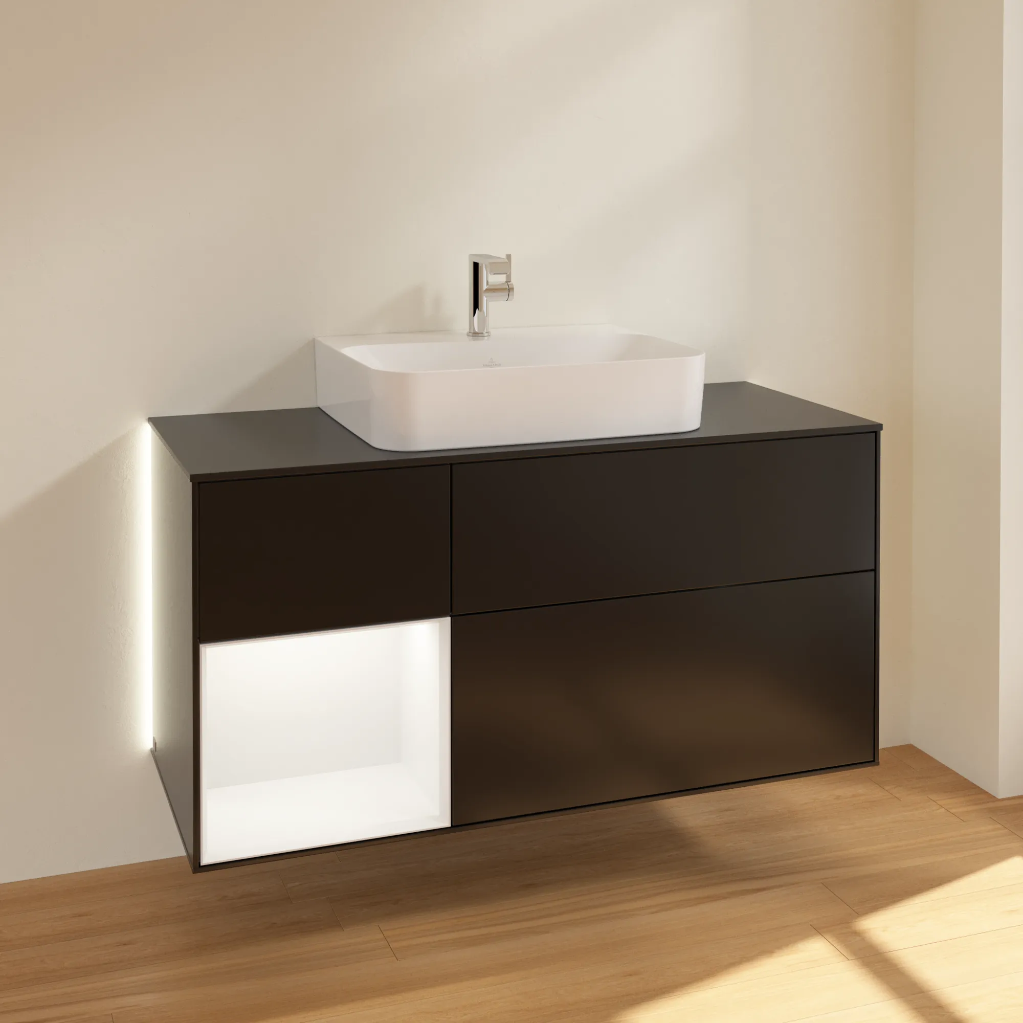 Villeroy & Boch Waschtischunterschrank „Finion“ für Schrankwaschtisch 1200 × 603 × 501 mm Black Matt Lacquer, für Becken mittig