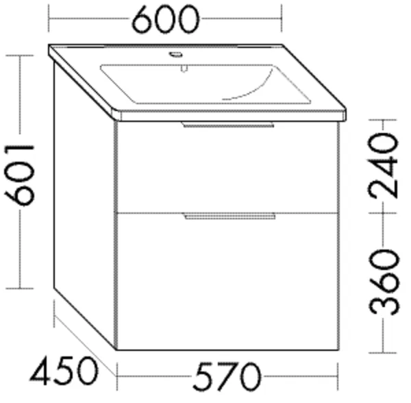 Waschtischunterschrank Sys30 von burgbad – passend zu Vitra New S20 Square, 450 x 570 x 601 mm, 1 Schublade oben mit Siphonausschnitt, 1 Auszug unten
