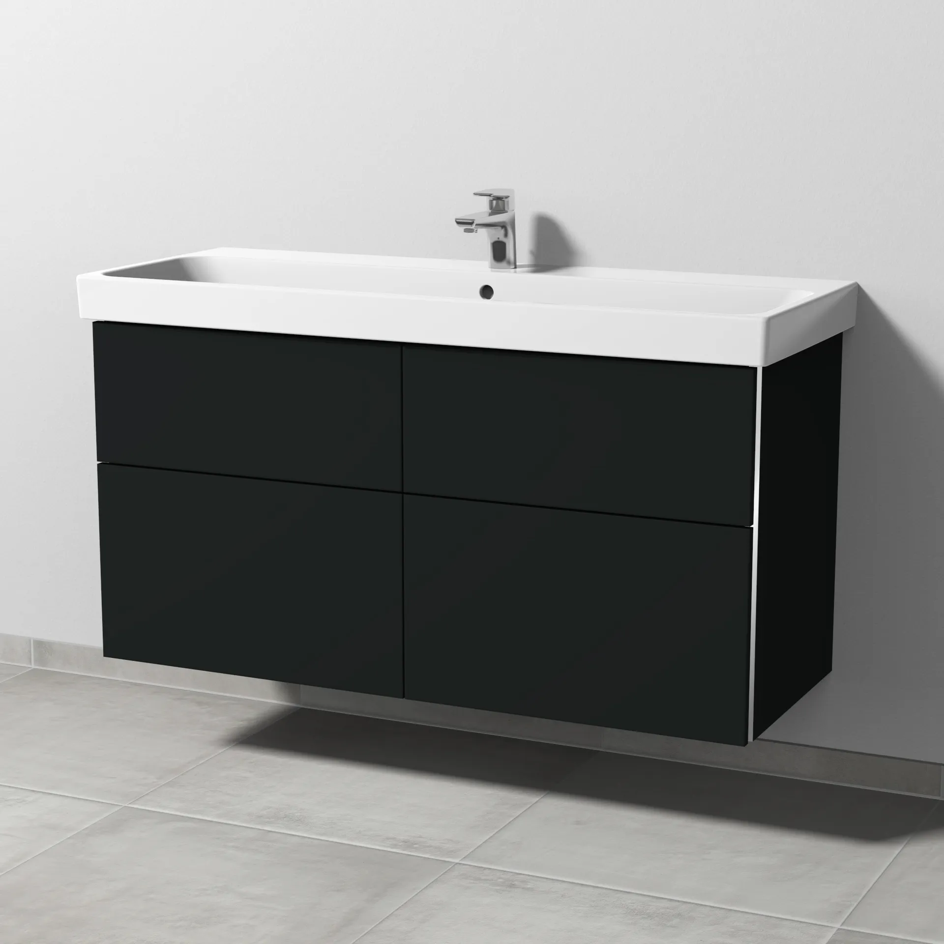 Sanipa Waschtischunterschrank „3way“ 1150 × 588 × 453 mm in Vulkan (matt), mit Hahnlochbohrung, Becken mittig