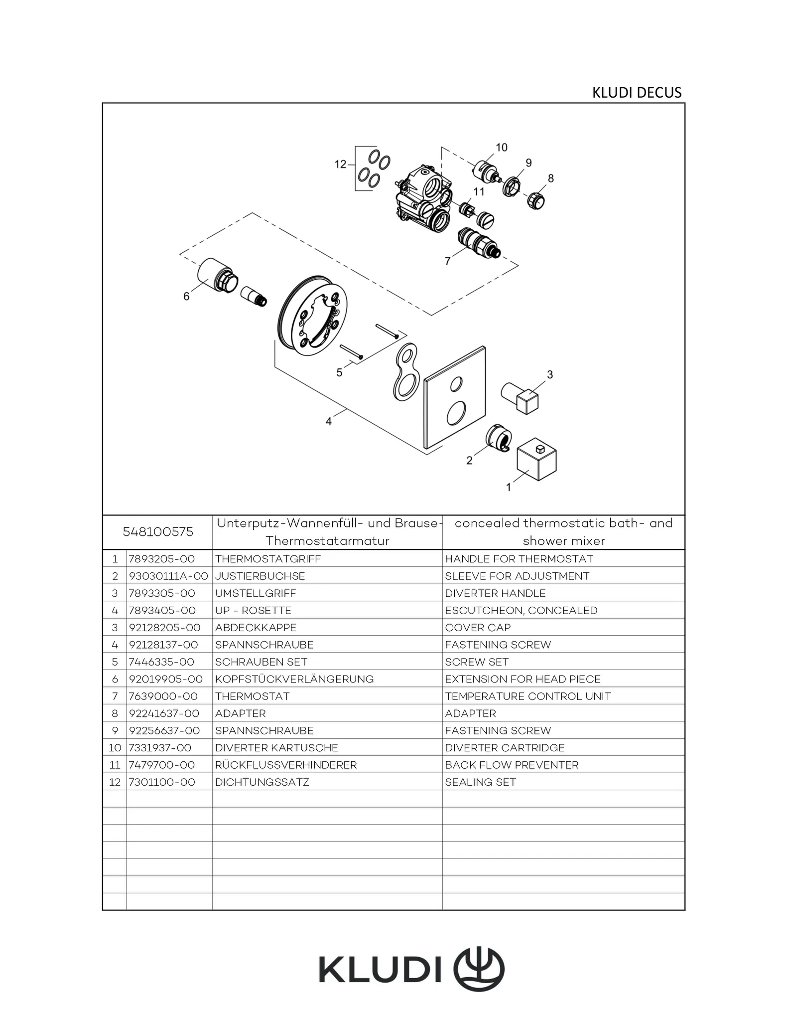 Kludi-DECUS UP-Wafü- und Brause Therm. Armatur, chrom Kludi-DECUS UP-Wafü- und Brause Therm. Armatur, chrom