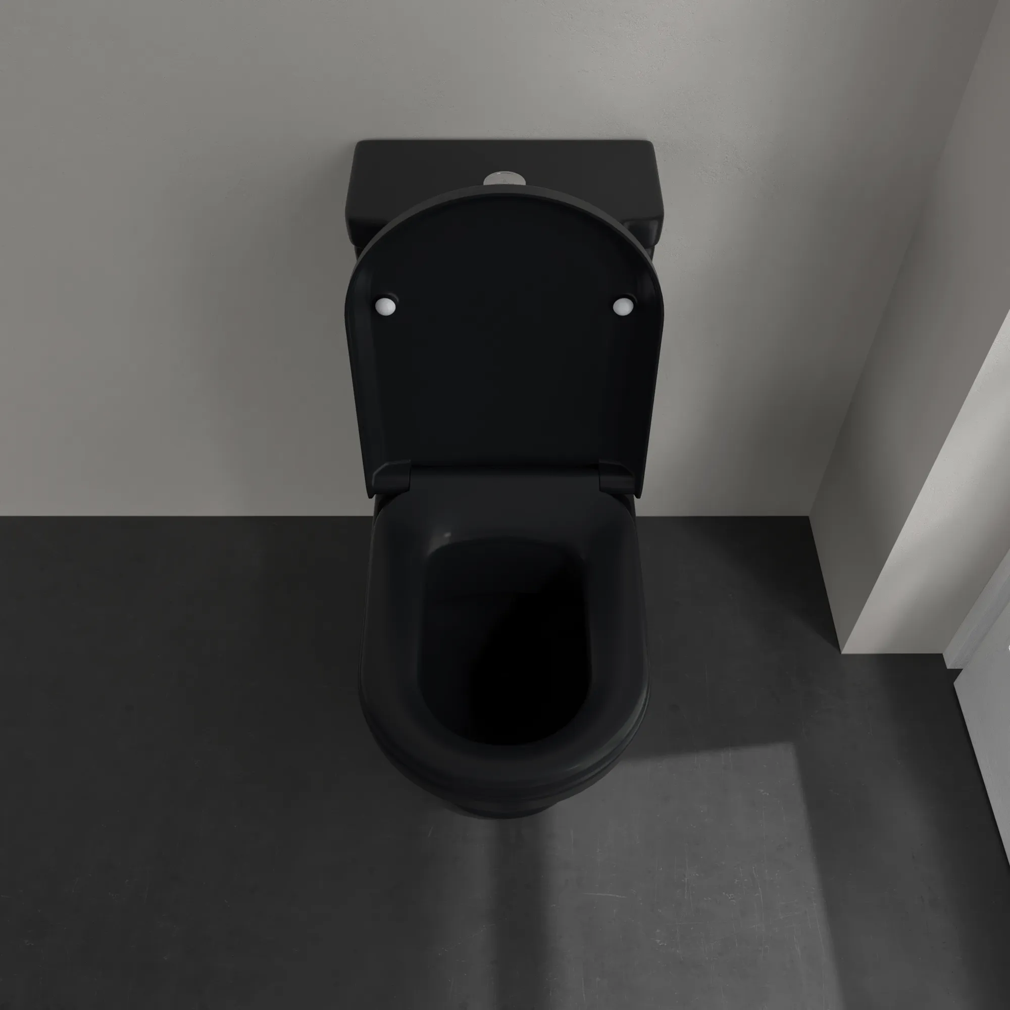 Stand-Tiefspül-WC für Kombination mit Spülkasten „Hommage“ 37 × 39 × 72,5 cm in Pure Black mit CeramicPlus, mit Spülrand Stand-Tiefspül-WC für Kombination mit Spülkasten „Hommage“ 37 × 39 × 72,5 cm in Pure Black mit CeramicPlus, mit Spülrand
