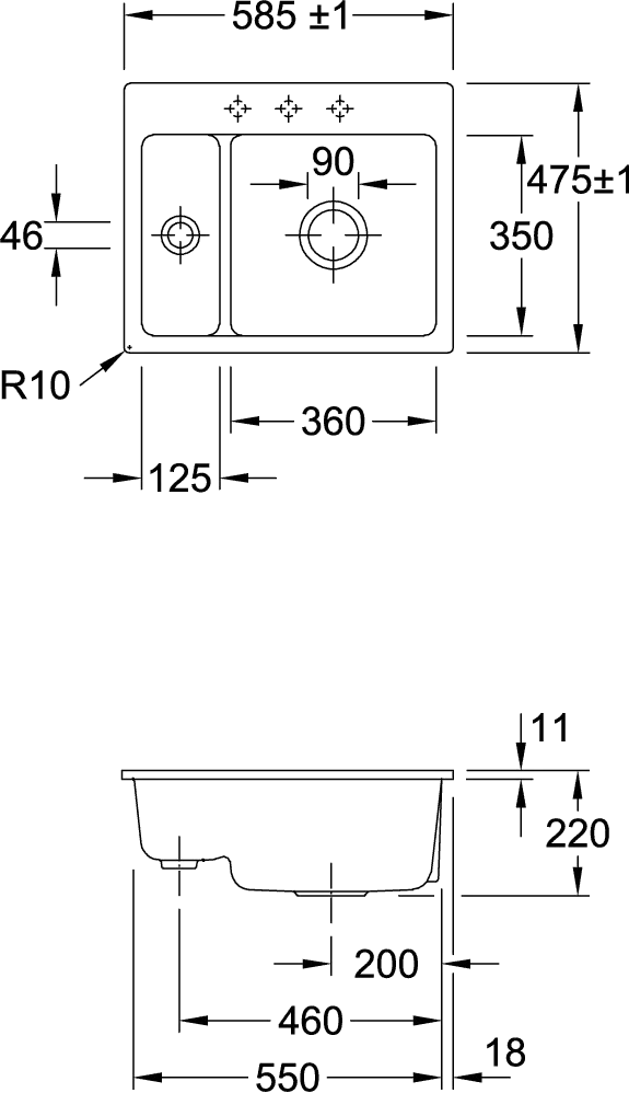 Villeroy & Boch flächenbündiges Küchenspülbecken „Subway“ 60 XM flat 585 × 475 × 220 mm, für Becken rechts in Stone White Villeroy & Boch flächenbündiges Küchenspülbecken „Subway“ 60 XM flat 585 × 475 × 220 mm, für Becken rechts in Stone White