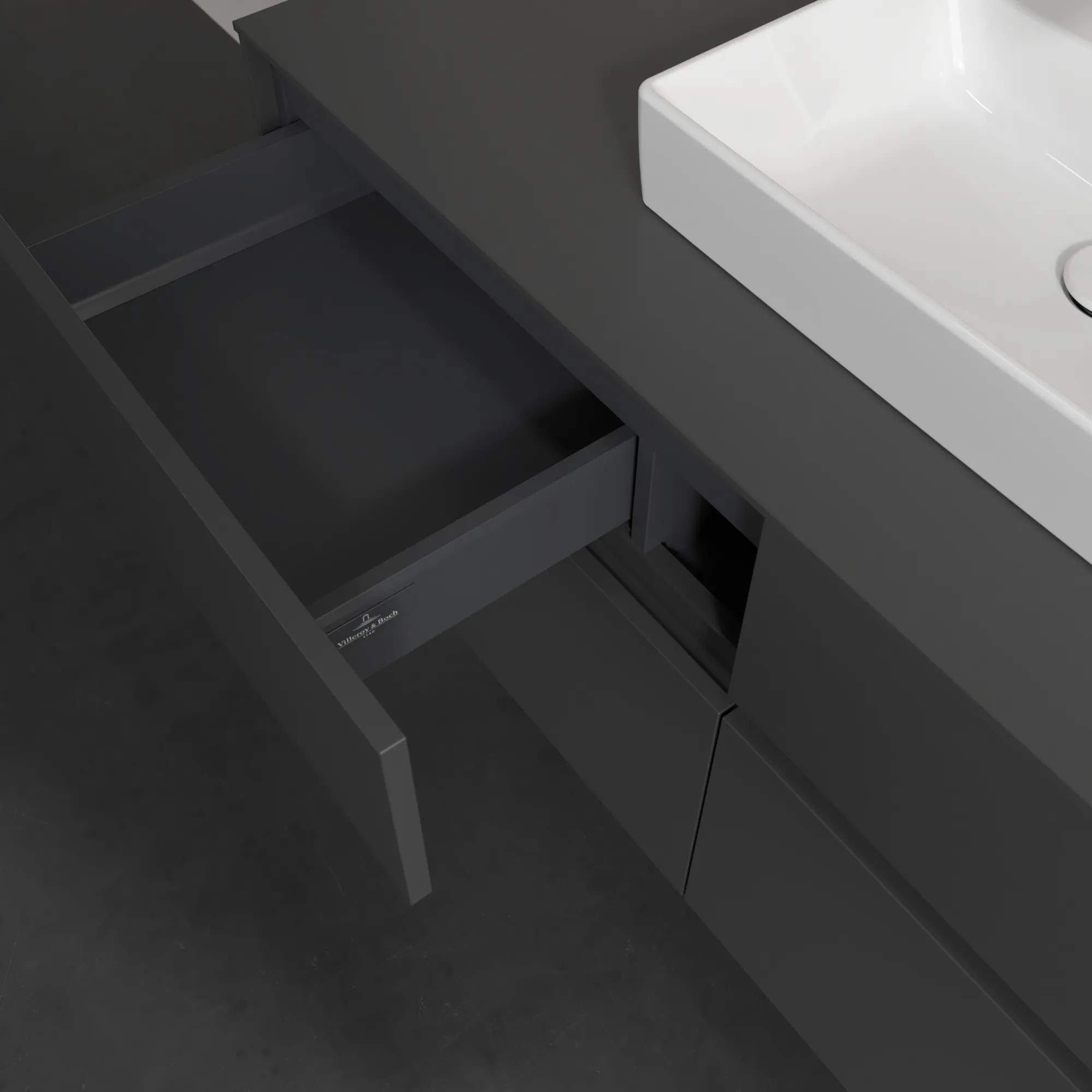 Villeroy & Boch Waschtischunterschrank „Collaro“ 1200 × 548 × 500 mm Graphite, mit Beleuchtung, für Becken mittig Villeroy & Boch Waschtischunterschrank „Collaro“ 1200 × 548 × 500 mm Graphite, mit Beleuchtung, für Becken mittig