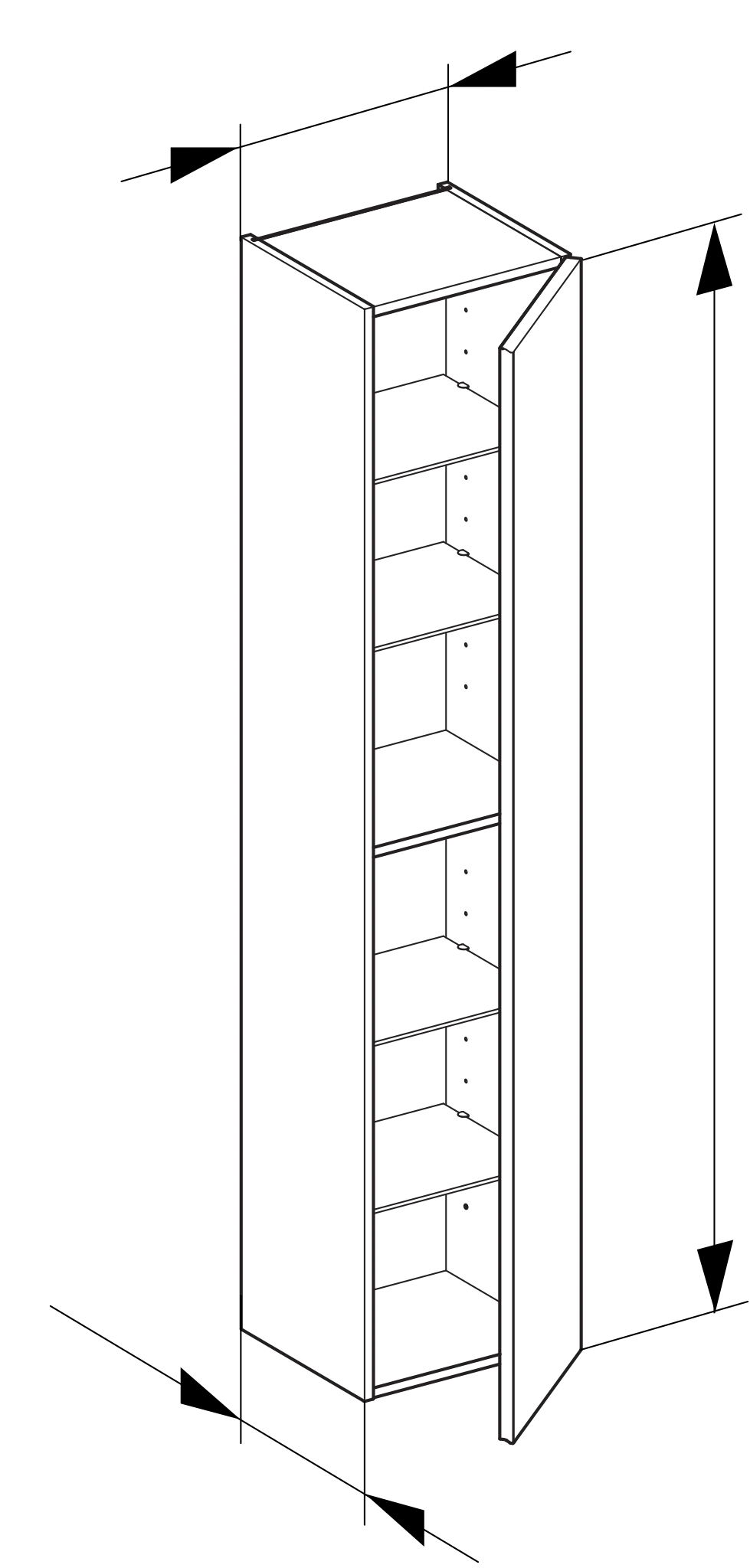 Royal Reflex Hochschrank 1-türig, Anschlag rechts 350 x 1670 x 335 mm titan/titan