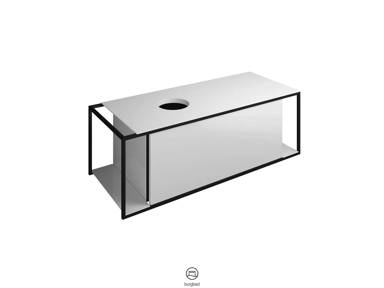 Waschtischunterschrank Junit SFRI120 von burgbad – weiß, 485 mm tief, 1.200 mm breit, 395 mm hoch, mit Alurahmen Schwarz eloxiert Waschtischunterschrank Junit SFRI120 von burgbad – weiß, 485 mm tief, 1.200 mm breit, 395 mm hoch, mit Alurahmen Schwarz eloxiert