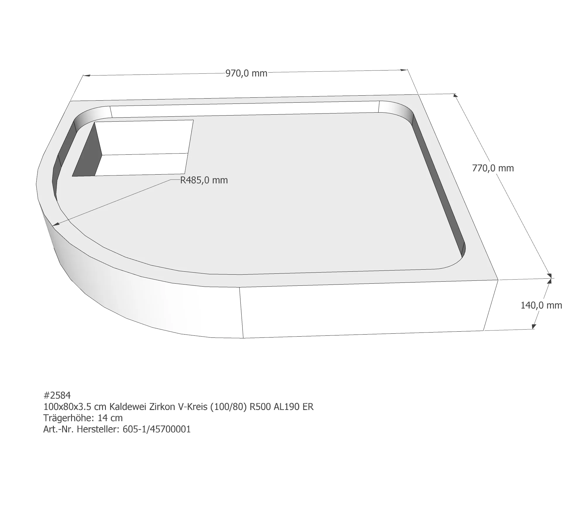 Duschwannenträger für Kaldewei Zirkon 100 × 80 × 3,5 cm Breite: 80 cm / Länge: 100 cm