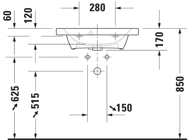 Wandwaschtisch „DuraStyle“, mit Überlauf, Hahnlochposition mittig Wandwaschtisch „DuraStyle“, mit Überlauf, Hahnlochposition mittig