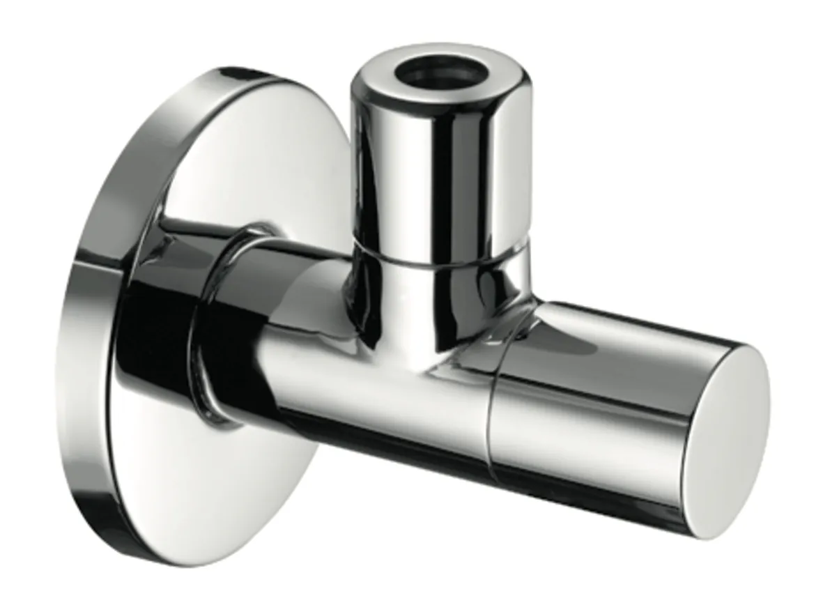 Design-Eckventil mit Regulierfunktion STILE, Schubrosette Ø 60 mm, DN 15 G 1/2 AG, Ø 10 mm (DN 10 G 3/8 AG), chrom Design-Eckventil mit Regulierfunktion STILE, Schubrosette Ø 60 mm, DN 15 G 1/2 AG, Ø 10 mm (DN 10 G 3/8 AG), chrom