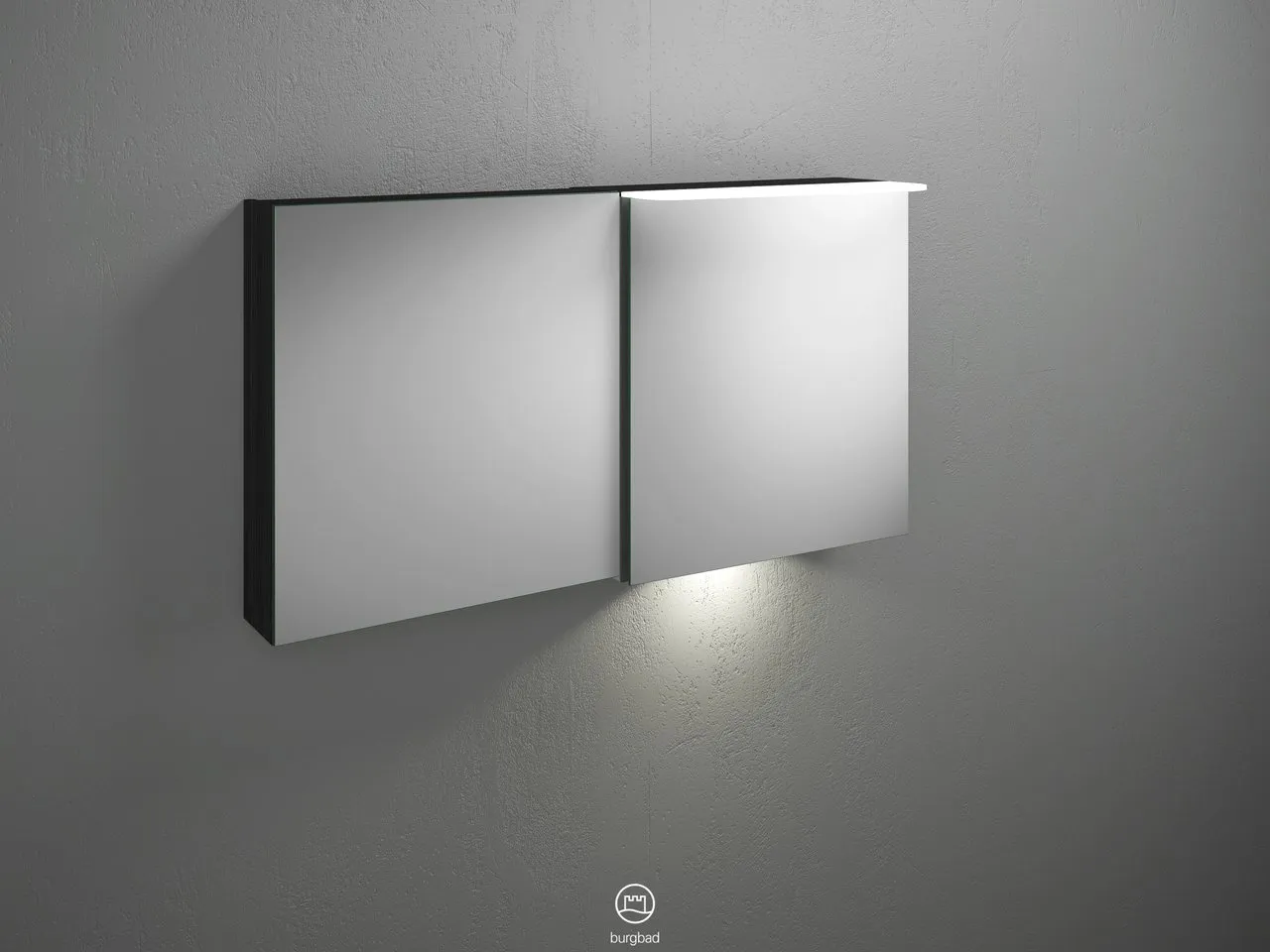 Burgbad Spiegelschrank Badu SFUB120, 310x1200x665 mm, LED-Aufsatzleuchte 4200 K, Schalter-Steckdosenelement, Glaseinlegeböden