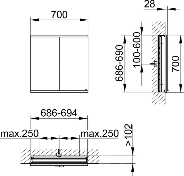 KEUCO Royal Modular 2.0 Spiegelschrank beleuchtet Wandeinbau silber-eloxiert KEUCO Royal Modular 2.0 Spiegelschrank beleuchtet Wandeinbau silber-eloxiert