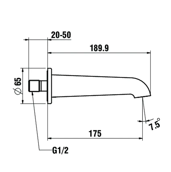 Laufen Wanneneinlauf PURE wandmontiert Festauslauf Ausladung 175 mm PVD Edelstahl-Optik gebürstet Laufen Wanneneinlauf PURE wandmontiert Festauslauf Ausladung 175 mm PVD Edelstahl-Optik gebürstet
