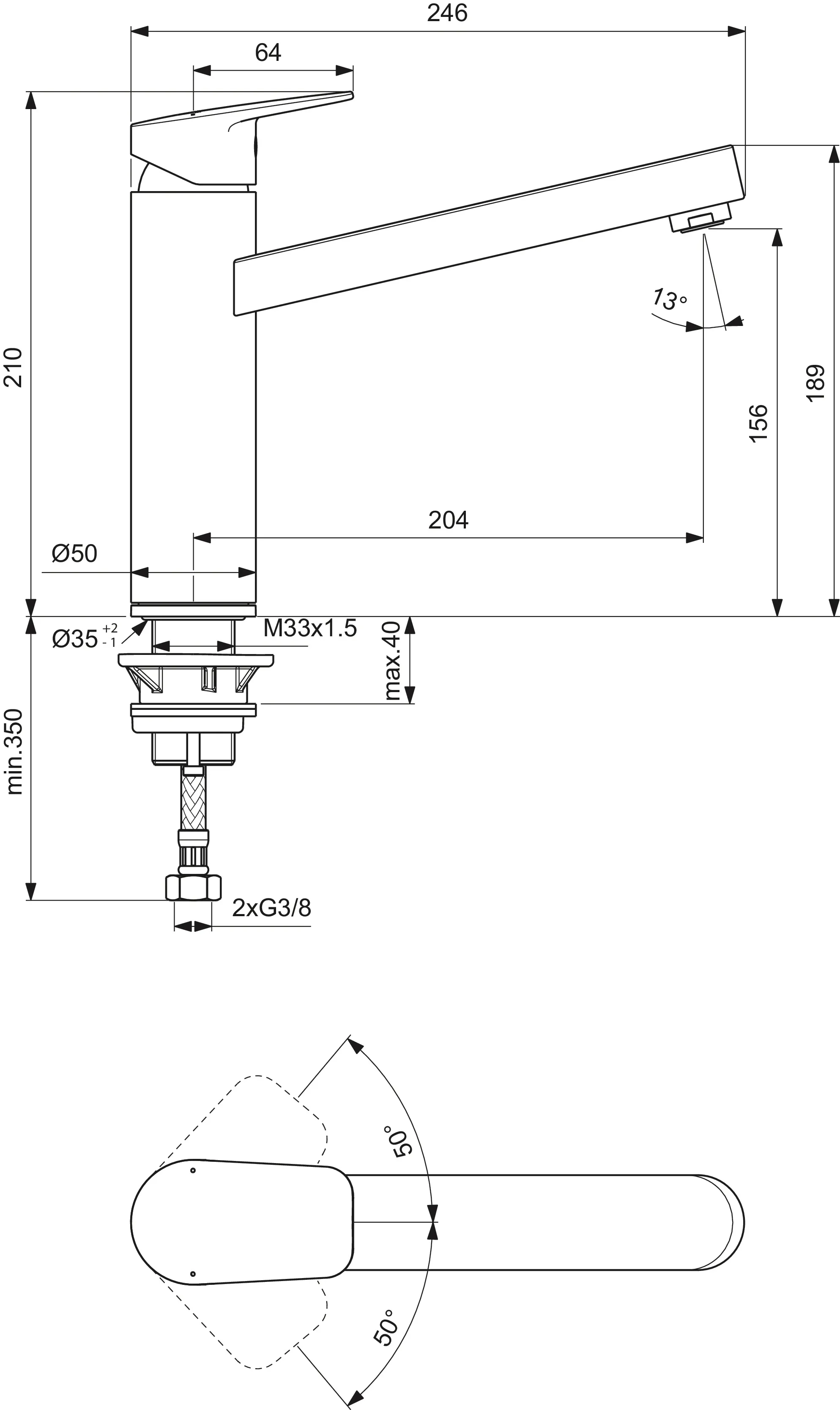 Küchenarmatur Ceraplan Ausladung 204mm mit hohem Rohrauslauf Chrom Küchenarmatur Ceraplan Ausladung 204mm mit hohem Rohrauslauf Chrom