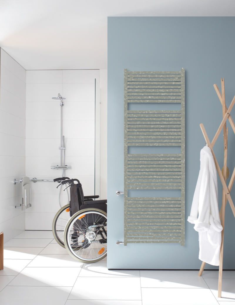 Zehnder Design-Heizkörper Toga Austausch, Inox-Look, 1.148 x 35 x 600 mm, wahlweise rechts oder links anschlussbar