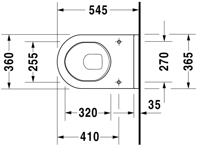 Wand-Tiefspül-WC „Starck 3“ 36,5 × 35,5 × 54,5 cm, Befestigung sichtbar, mit Spülrand