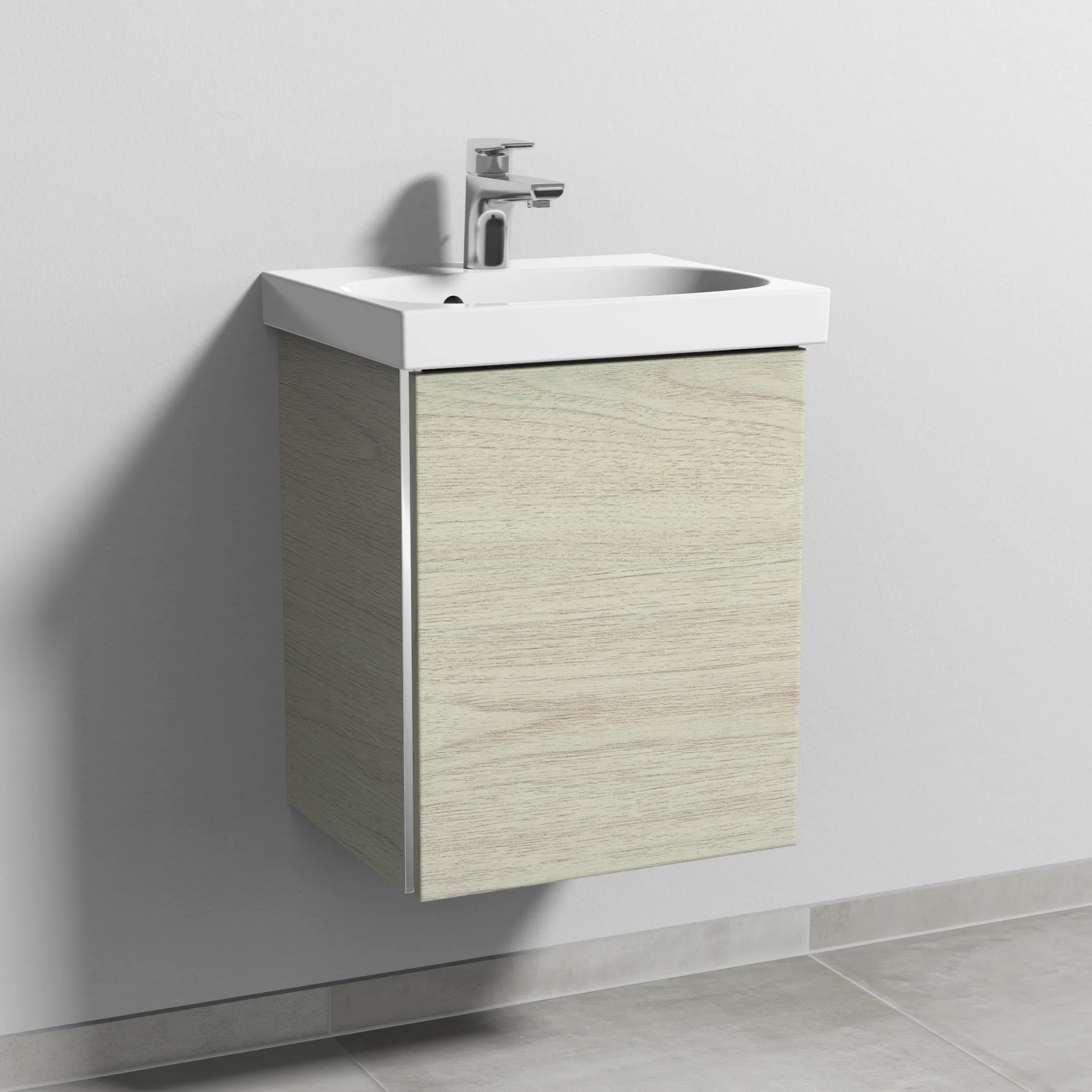 Sanipa Waschtischunterschrank „3way“ passend zu Keramik-Waschtische Acanto von Geberit 415 × 516 × 367 mm in White Oak, Anschlag rechts