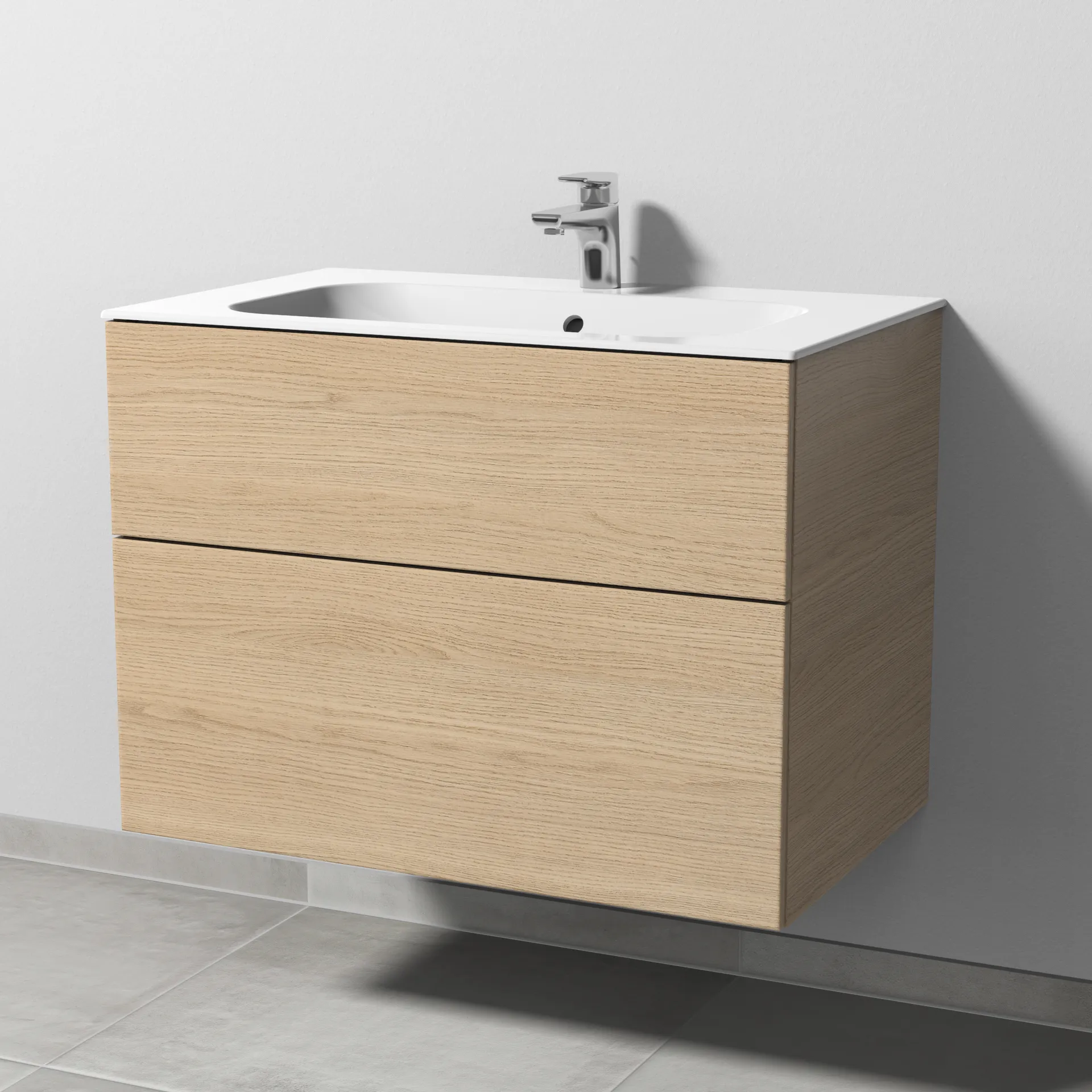 Sanipa Keramik-Waschtisch-Set mit Waschtischunterschrank „3way“ 79 × 49,7 × 58,2 cm in Eiche Nordic, mittig