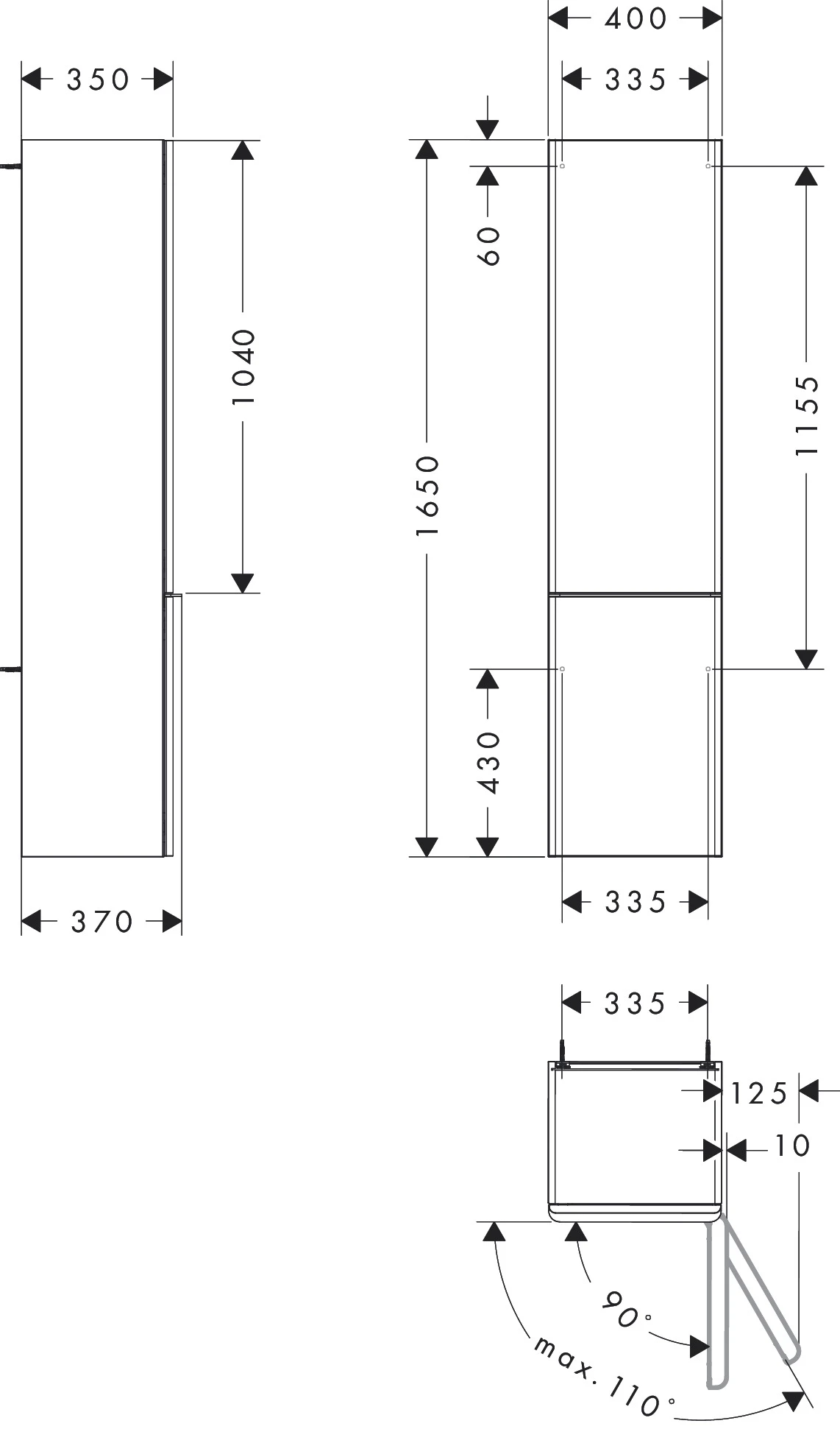 Xelu Q Hochschrank Diamantgrau Matt 400/350, Türanschlag rechts Chrom