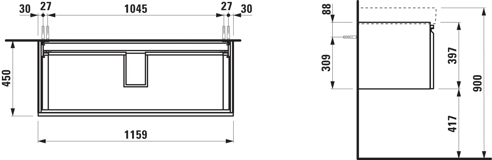 Laufen Waschtischunterbau „PRO S“ 1159 × 397 × 450 mm Multicolor (lackiert)