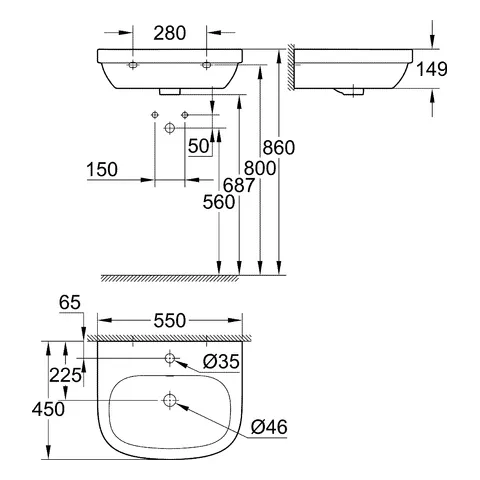 Grohe Waschtisch Euro Keramik 39336, wandhängend, 550x450mm, 1 Hahnloch, mit Überlauf, alpinweiß Grohe Waschtisch Euro Keramik 39336, wandhängend, 550x450mm, 1 Hahnloch, mit Überlauf, alpinweiß