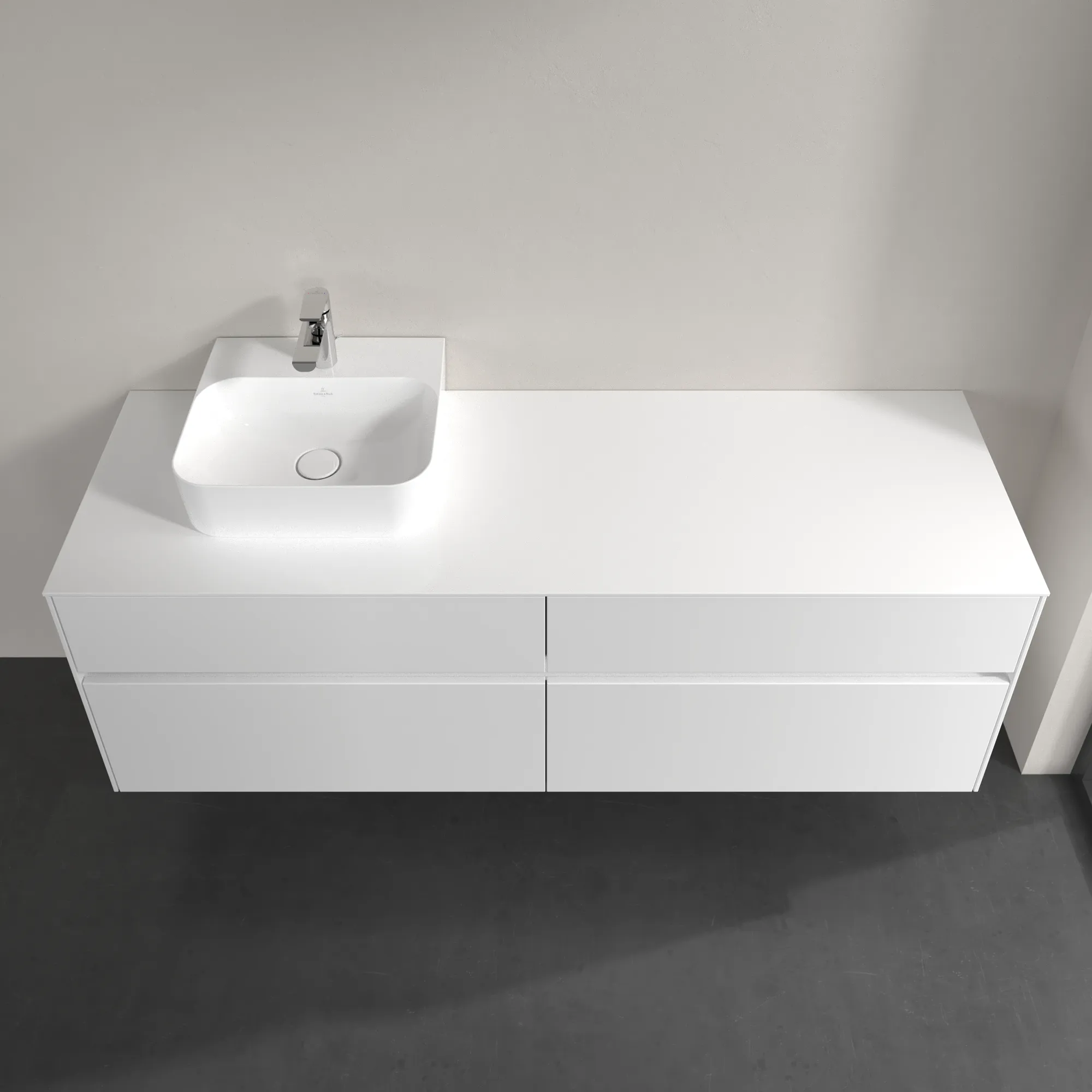 Villeroy & Boch Waschtischunterschrank „Collaro“ 1600 × 548 × 500 mm Glossy White, mit Beleuchtung, für Becken links Villeroy & Boch Waschtischunterschrank „Collaro“ 1600 × 548 × 500 mm Glossy White, mit Beleuchtung, für Becken links