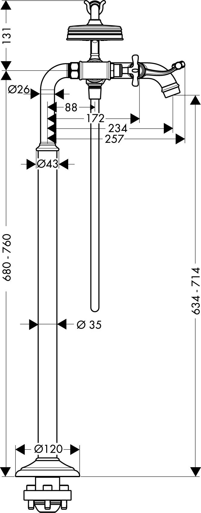 Zweigriff Wannenarmatur Axor Montreux Fertigset chrom zur Bodenmontage