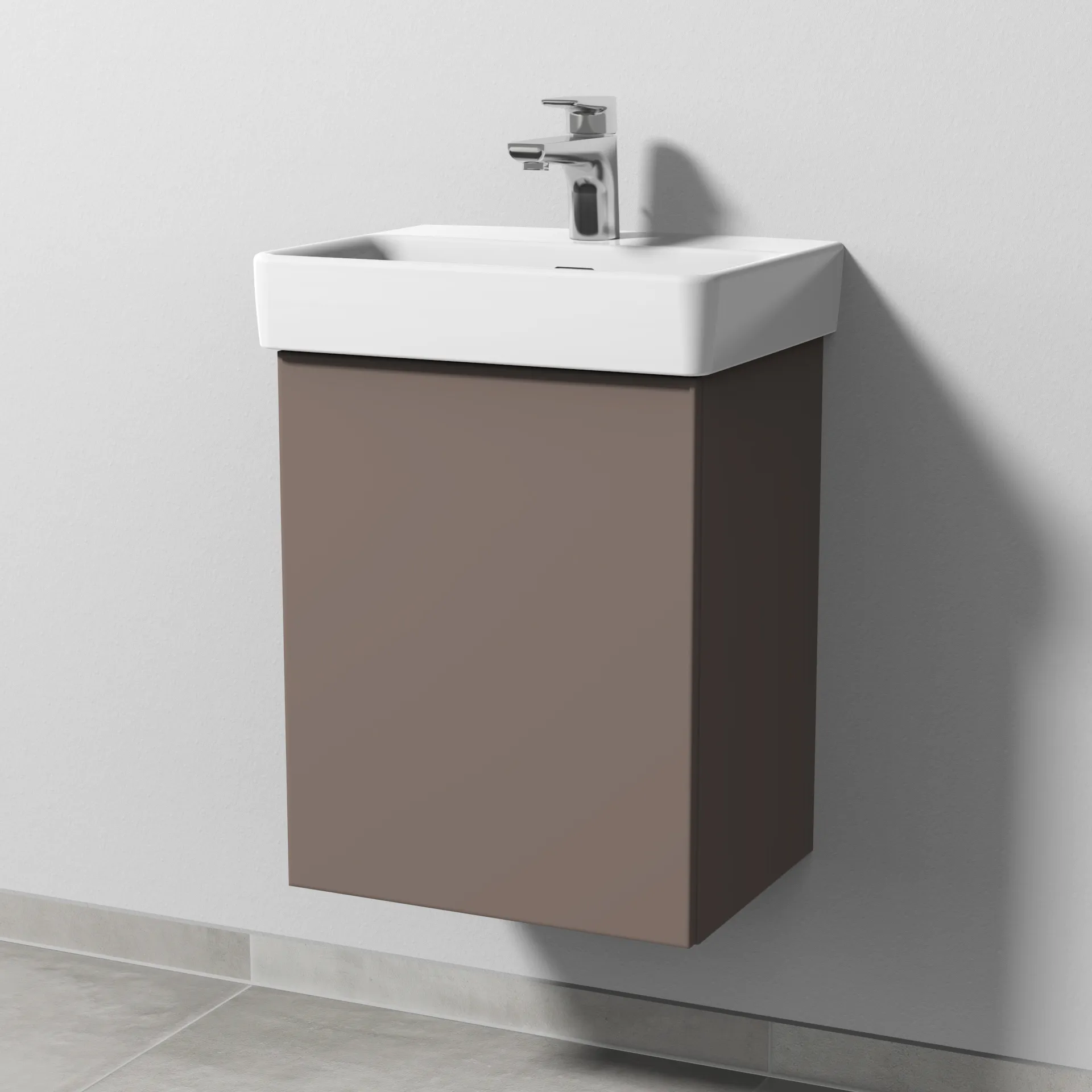 Sanipa Waschtischunterschrank „3way“ passend zu Keramik-Waschtische Pro S von 410 × 520 × 317 mm in Taupe (matt), Anschlag links