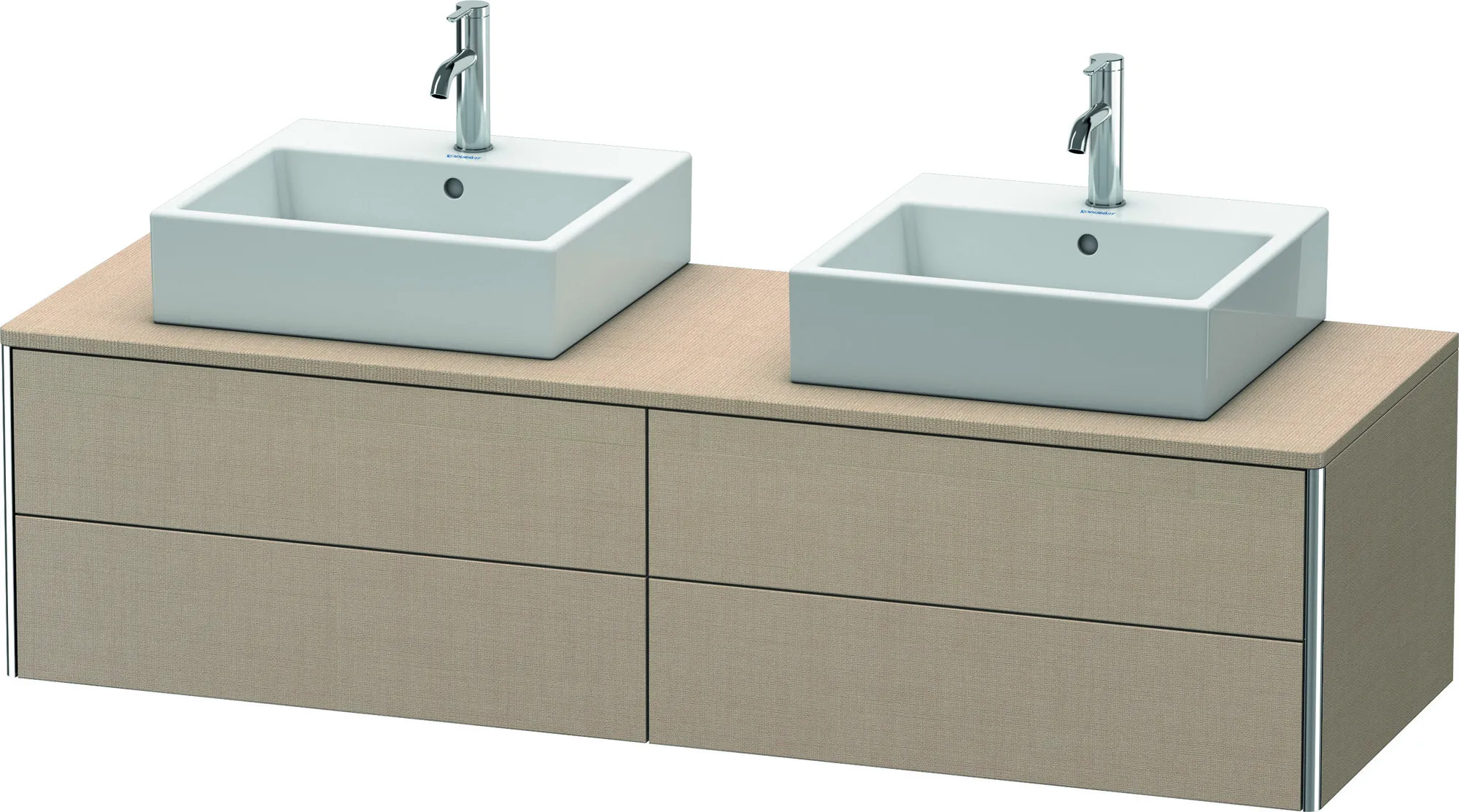 Duravit Waschtischunterschrank wandhängend „XSquare“ 160 × 40 × 54,8 cm Leinen Becken: links und rechts / Front- & Korpusfarbe: Leinen / Größe: 160 × 54,8 × 40 cm / Oberfläche: Dekor / Profile: Chrom / Schubladen: 4 Duravit Waschtischunterschrank wandhängend „XSquare“ 160 × 40 × 54,8 cm Leinen Becken: links und rechts / Front- & Korpusfarbe: Leinen / Größe: 160 × 54,8 × 40 cm / Oberfläche: Dekor / Profile: Chrom / Schubladen: 4