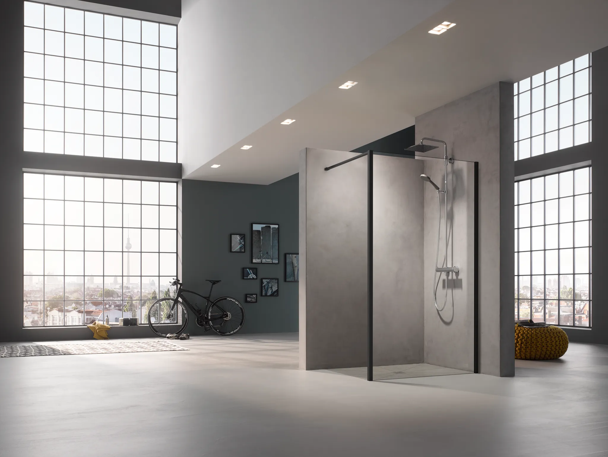 Kermi Duschdesign Walk-In-Duschkabine mit variabler Stabilisierung (Wand / Decke) links „WALK-IN XB“ Glas Klar, Profile Schwarz Soft (RAL 9005), BV: 780 - 800 mm WE: 790 - 810 mm H: 2000 mm