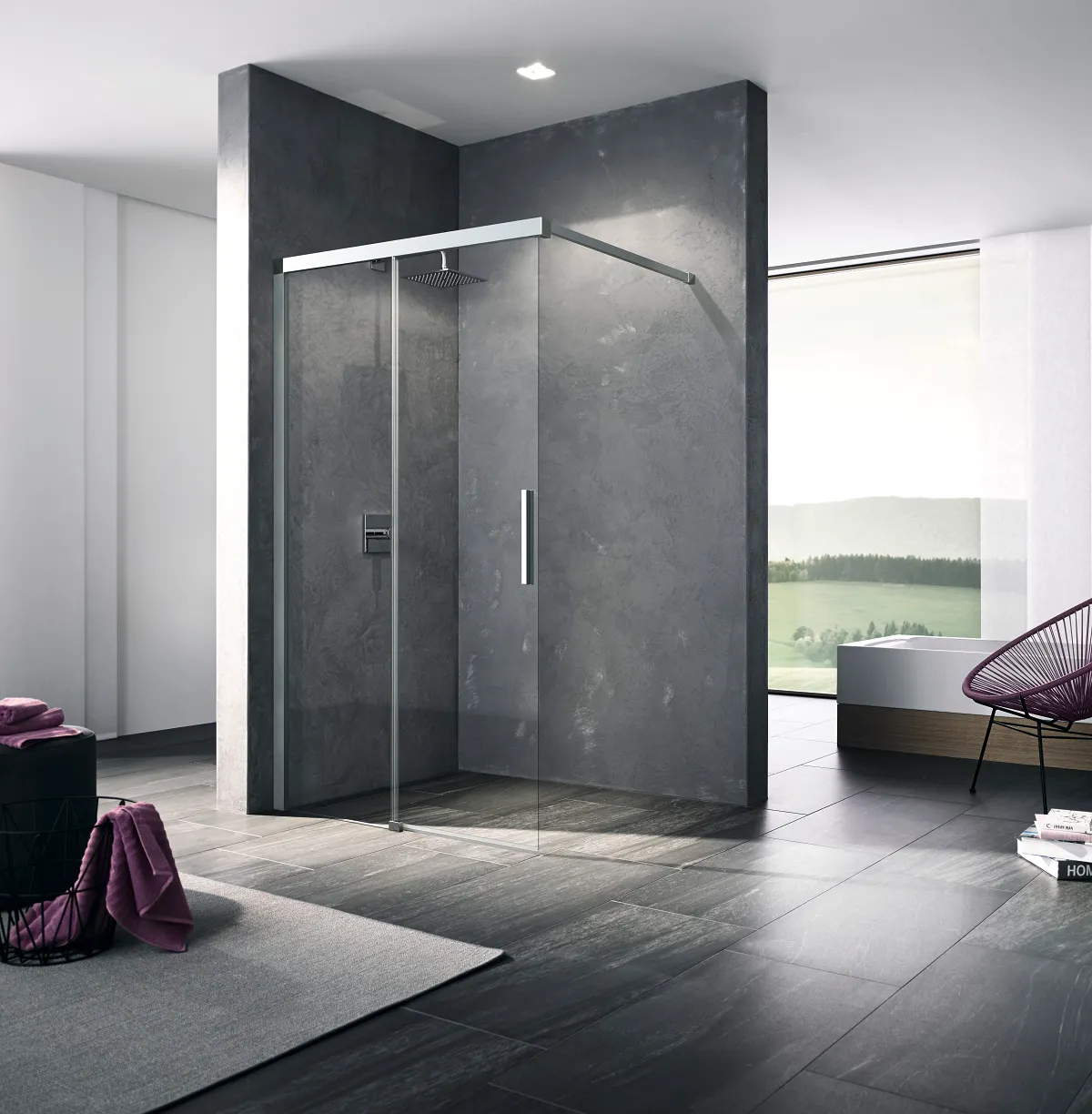 Kermi Duschdesign Walk-In-Duschkabine WALK-IN Wall Gleit links „NICA“ Glas Klar, Profile Silber Hochglanz, BV: 975 - 1000 mm WE: 985 - 1010 mm H: 1850 mm