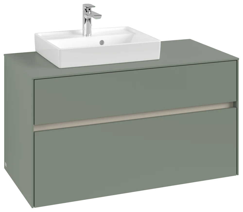 Villeroy & Boch Waschbeckenunterschrank Collaro C01400, Eckig Soft Green, 1000x548x500mm, 2 Auszüge mit Antirutsch-Boden, SoftClosing, Wandmontage