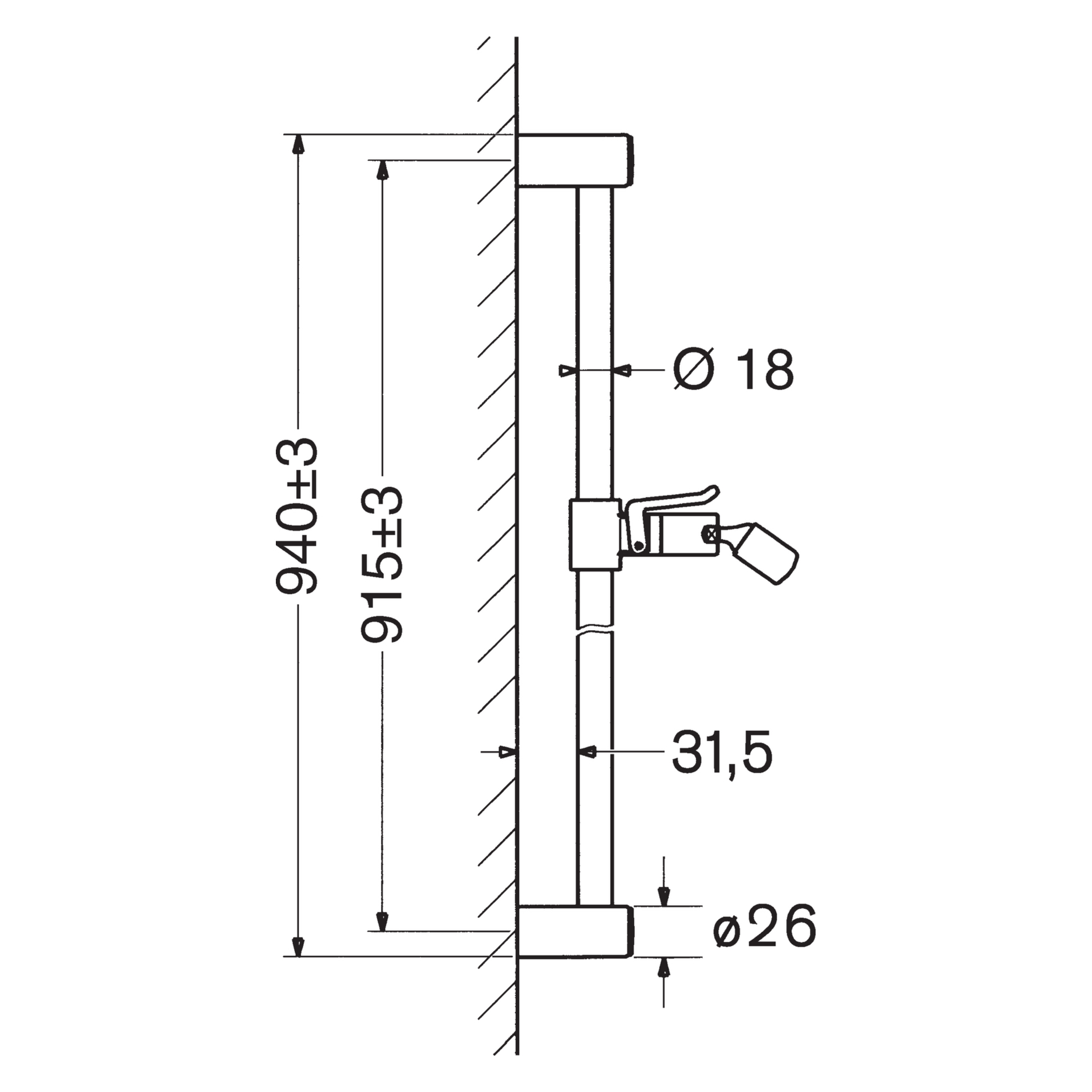 Hansa Wandstange Hansa 0448 Chrom Hansa Wandstange Hansa 0448 Chrom