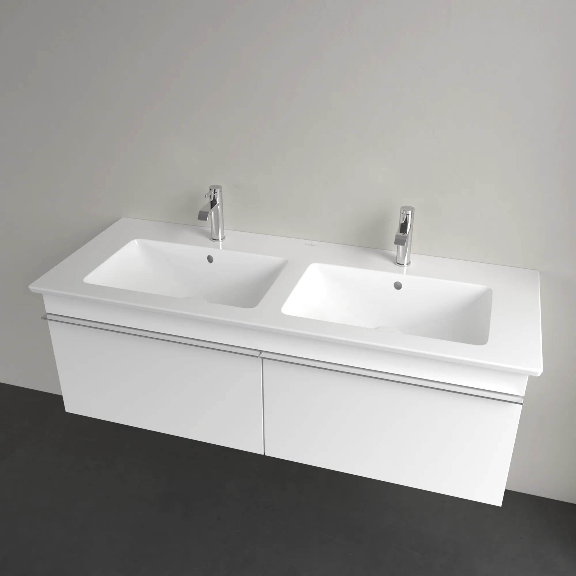 Villeroy & Boch Doppelwaschtisch „Venticello“ 1300 × 500 × 170 mm, für Becken mittig, mit Hahnlochbohrung, Hahnlochposition links und rechts in Weiß Alpin Villeroy & Boch Doppelwaschtisch „Venticello“ 1300 × 500 × 170 mm, für Becken mittig, mit Hahnlochbohrung, Hahnlochposition links und rechts in Weiß Alpin