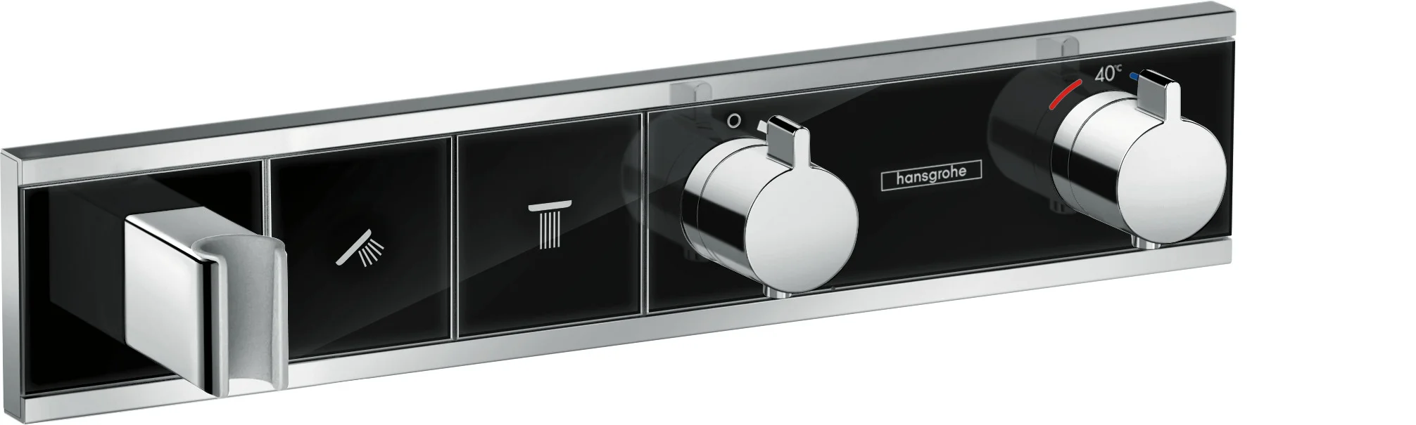 Hansgrohe RainSelect Thermostat Unterputz, schwarz/chrom, 2 Verbraucher, mit Brausehalter