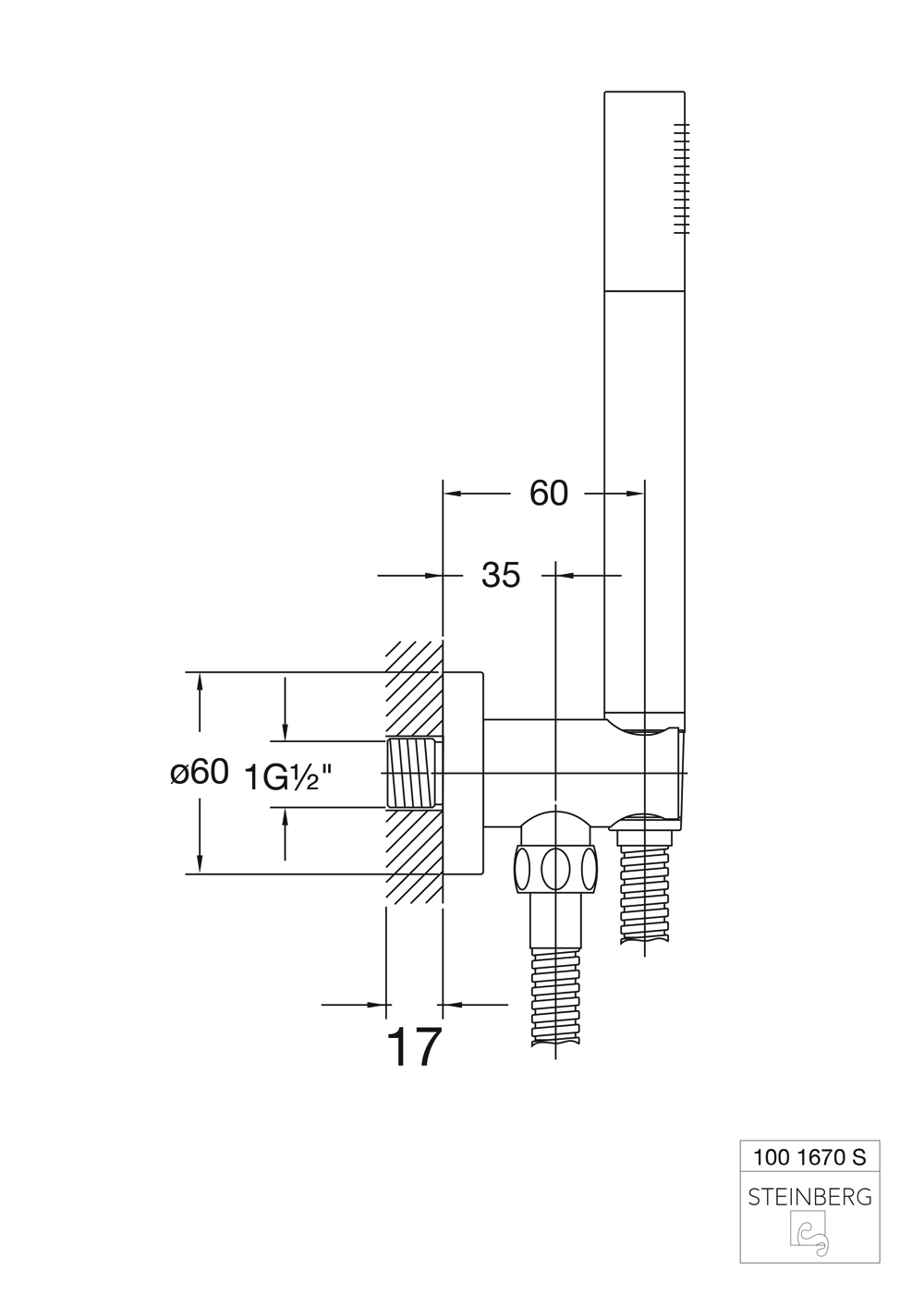 Serie 100 Handbrausegarnitur mit integriertem Brauseanschlussbogen ½″ Serie 100 Handbrausegarnitur mit integriertem Brauseanschlussbogen ½″