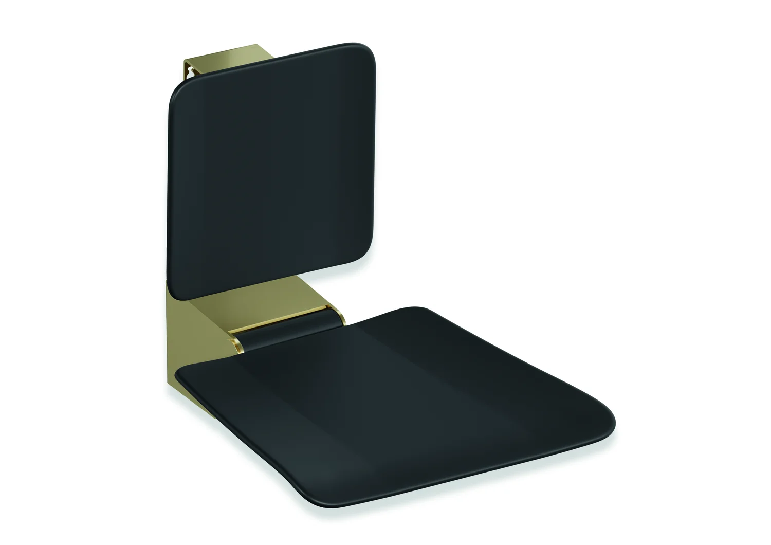HEWI Klappsitz des Systems 900, Wandkonsole aus Edelstahl, Sitzfläche und Rückenlehne aus strukturiertem Kunststoff, schwarz