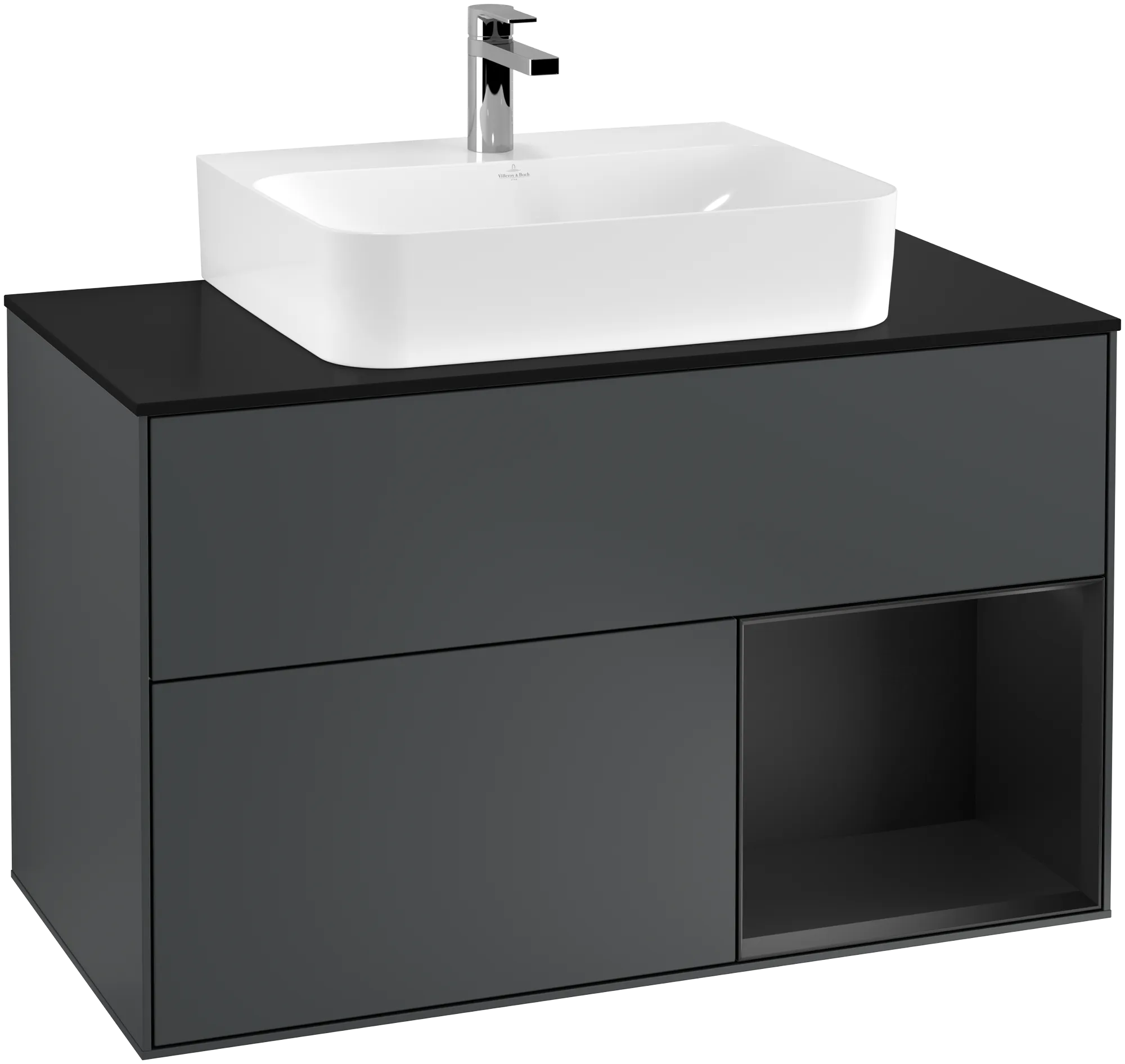Villeroy & Boch Finion Waschbeckenunterschrank G12, Midnight Blue Matt Lacquer / Black Matt Lacquer / Glass Black Matt