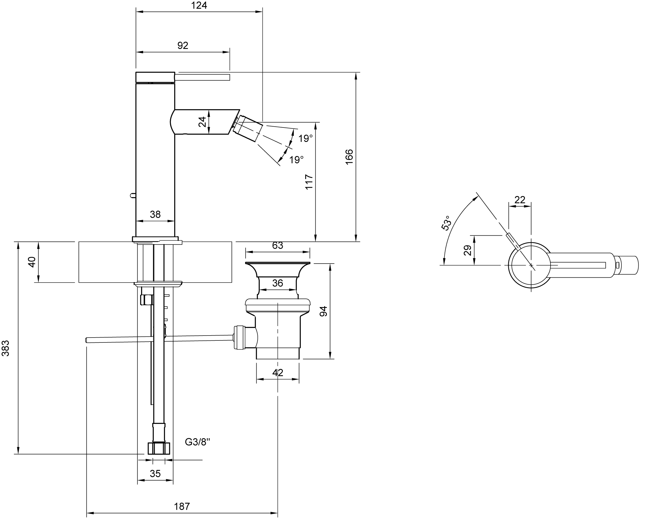 Villeroy & Boch Einhebel-Bidetarmatur Loop & Friends, Chrom, 38x124x166 mm, AirPlus-Technologie für sanften Wasserstrahl