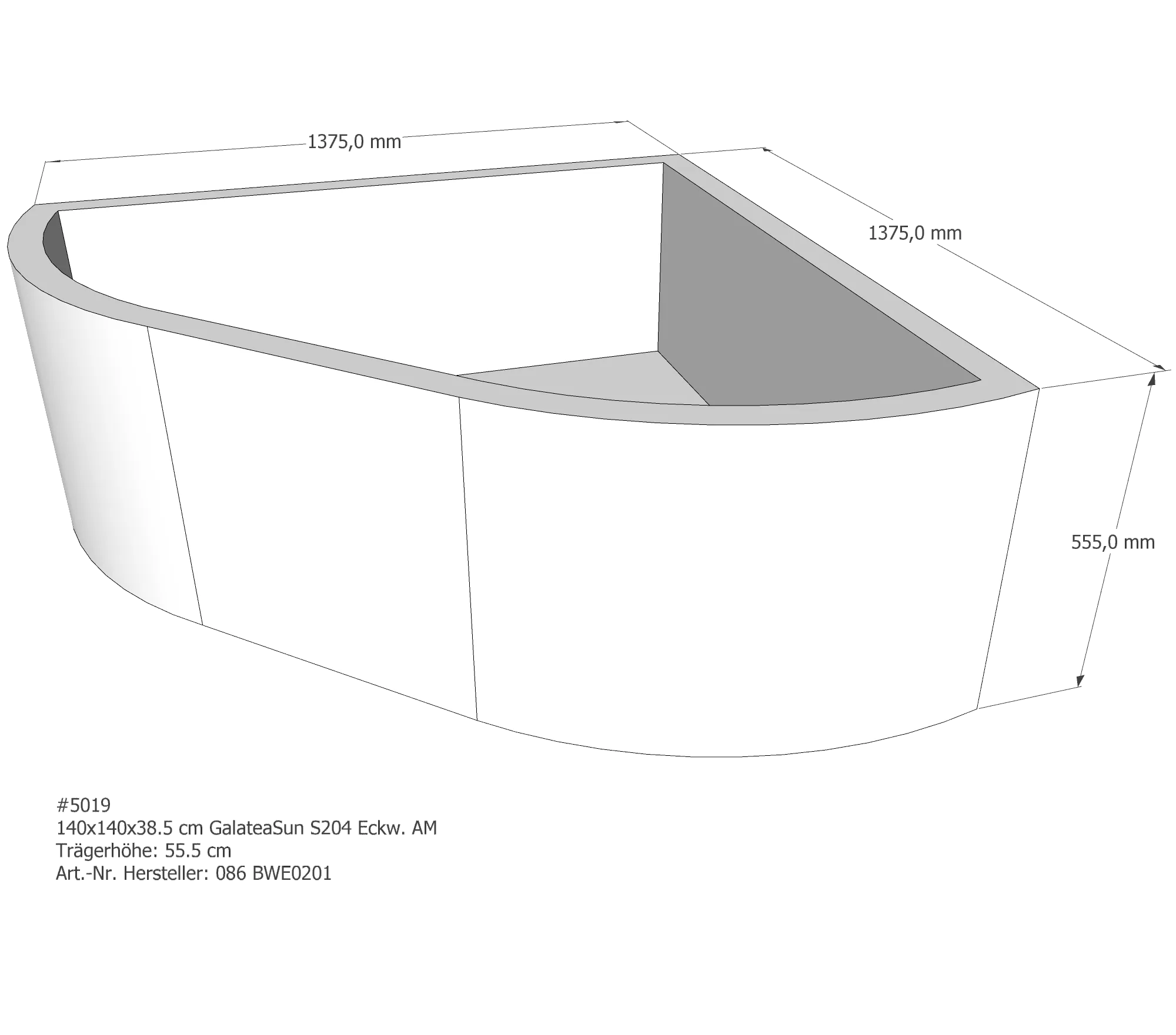 Badewannenträger für Galatea ~Sun S 204 140 × 140 × 38,5 cm Badewannenträger für Galatea ~Sun S 204 140 × 140 × 38,5 cm