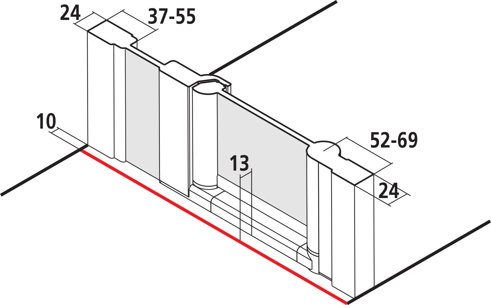 Kermi Duschdesign IBIZA 2000 Schwingtür und Festfeld, Silber Mattglanz