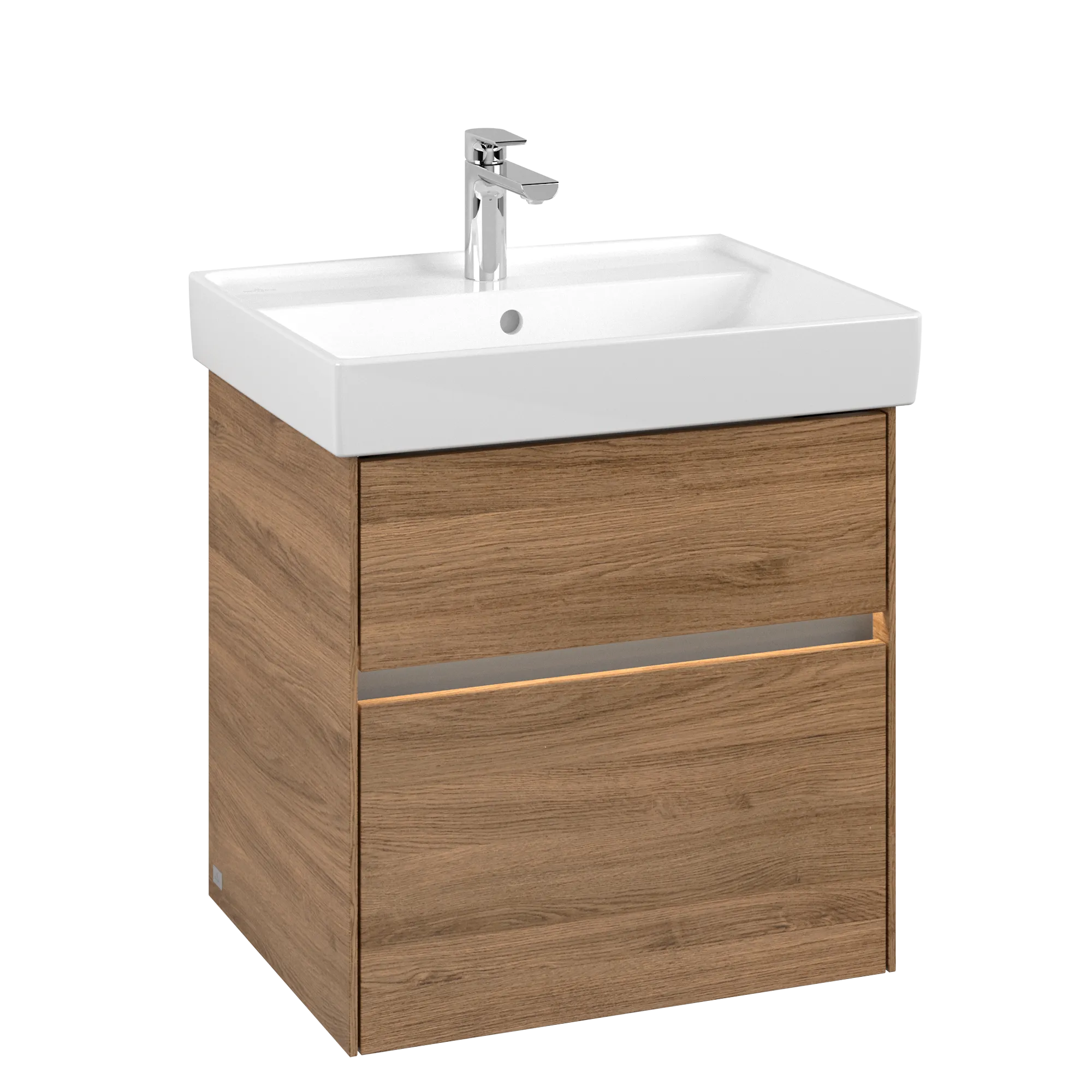 Villeroy & Boch Waschtischunterschrank „Collaro“ 554 × 546 × 444 mm Kansas Oak, für Becken mittig, mit Beleuchtung, Soft Closing