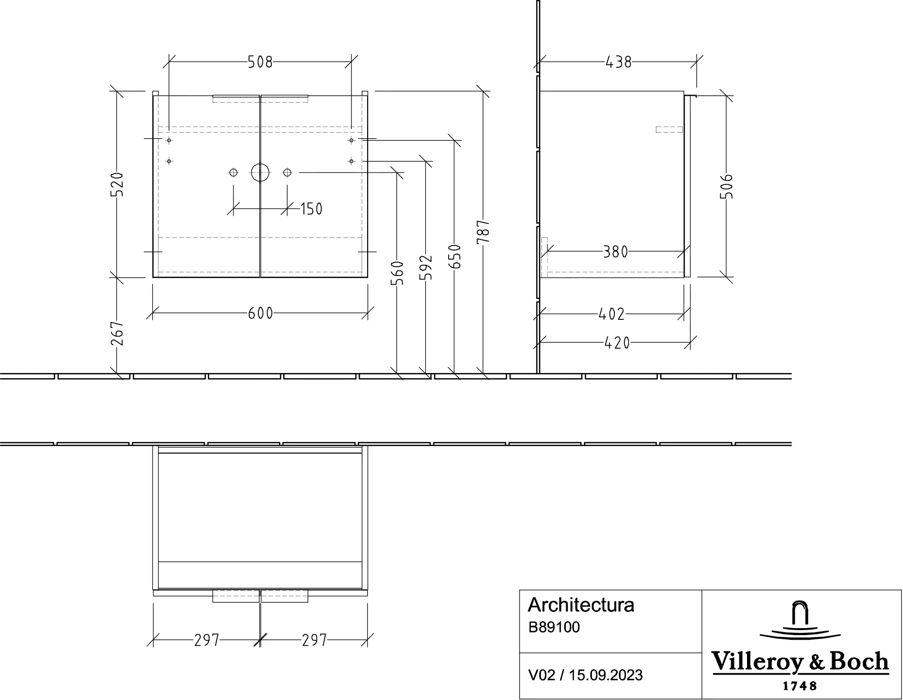 Villeroy & Boch Architectura Waschbeckenunterschrank B89100, 600x520x439 mm, White Matt